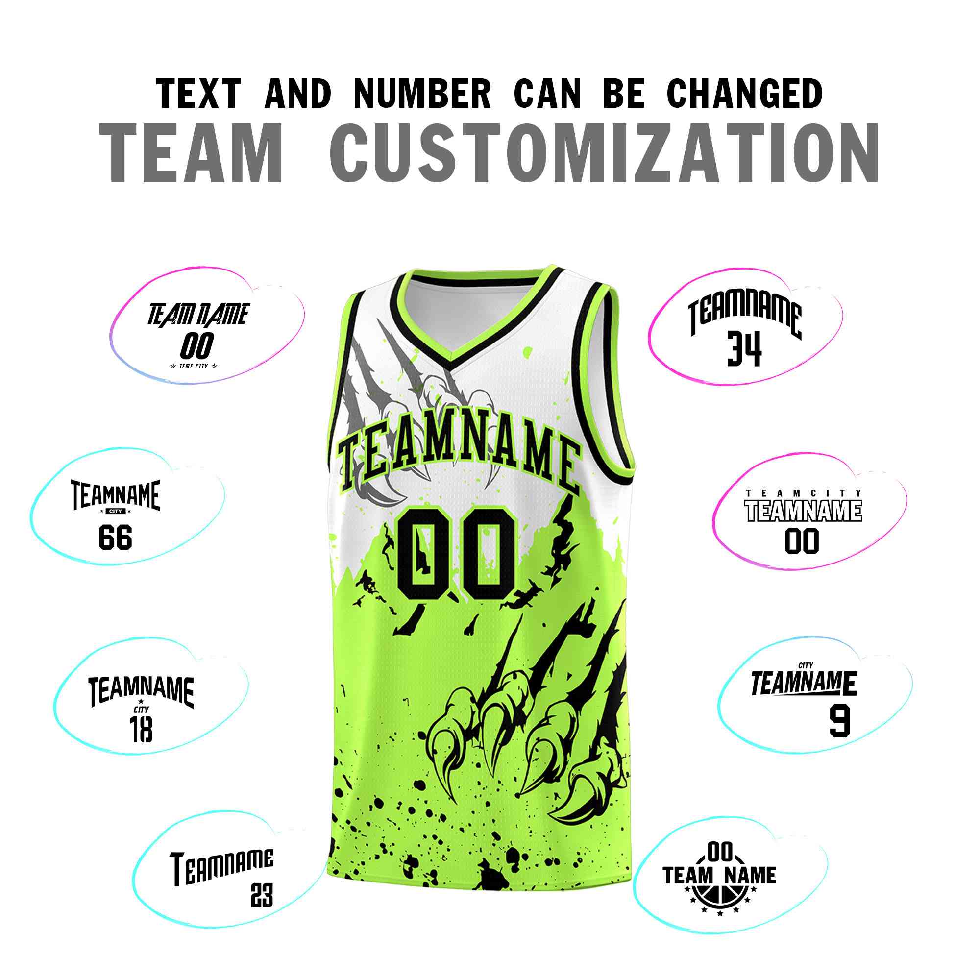 Custom White Fluorescent Green Snow Mountain Beast Pattern Sports Uniform Basketball Jersey