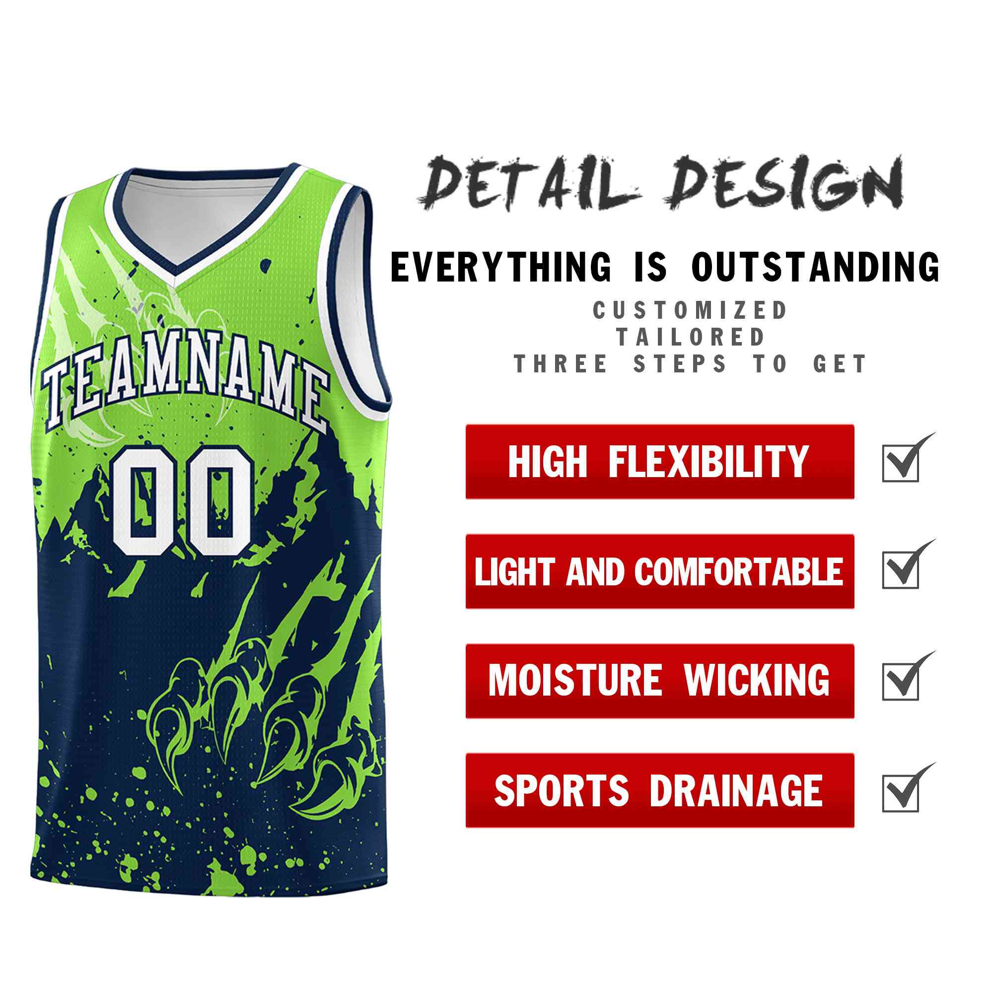 Custom Fluorescent Green Navy Snow Mountain Beast Pattern Sports Uniform Basketball Jersey