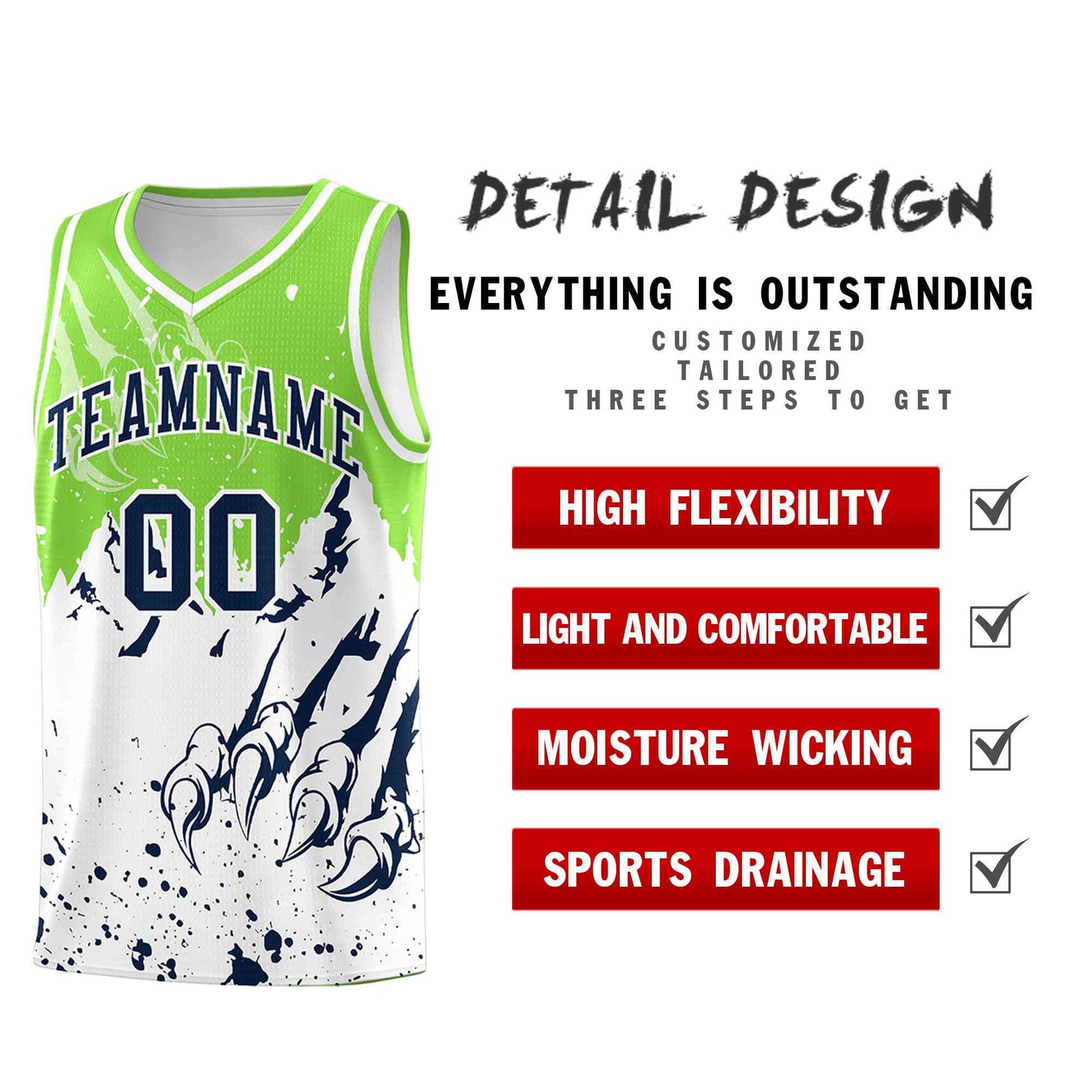 Custom Fluorescent Green White Snow Mountain Beast Pattern Sports Uniform Basketball Jersey