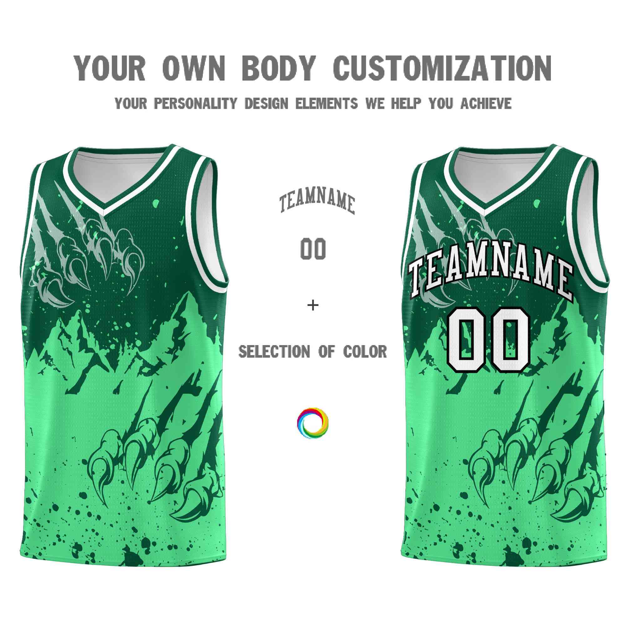 Custom Kelly Green Green Snow Mountain Beast Pattern Sports Uniform Basketball Jersey