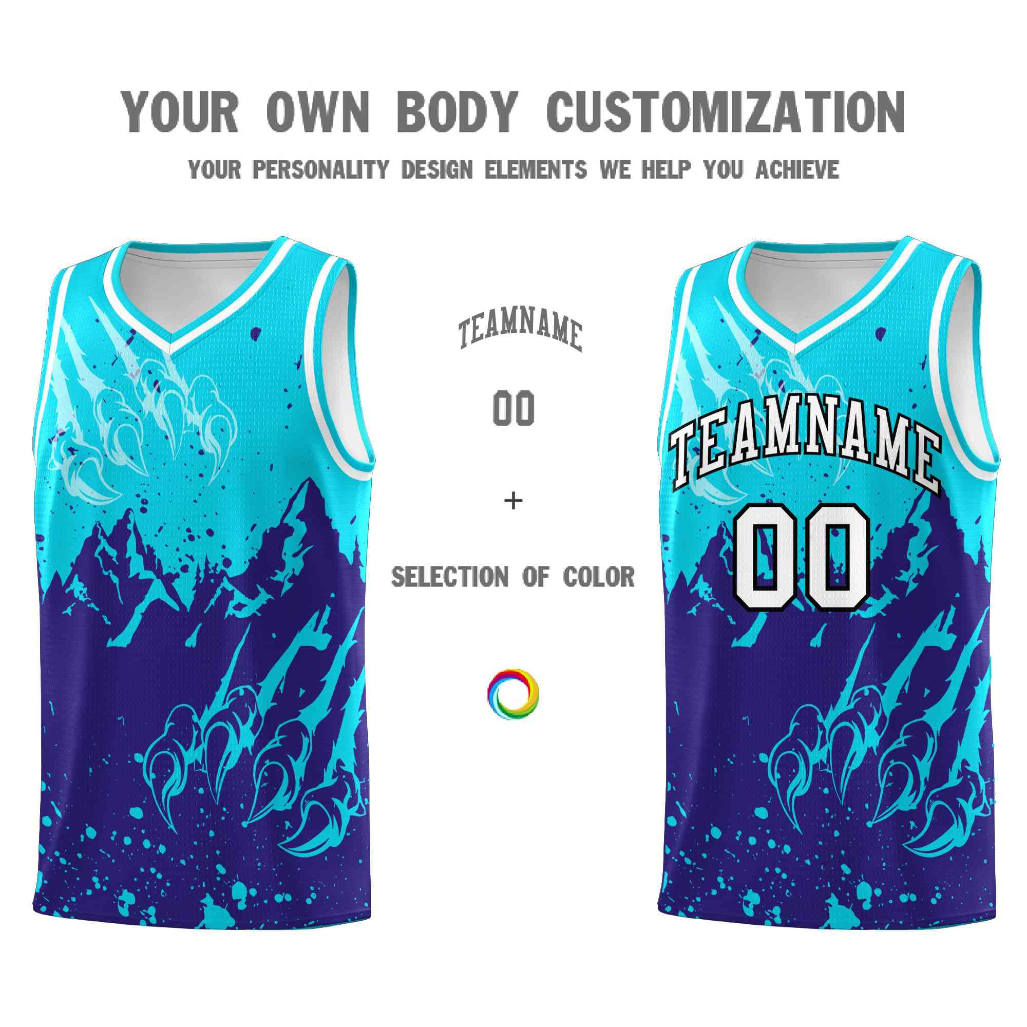 Custom Sky Blue Royal Snow Mountain Beast Pattern Sports Uniform Basketball Jersey