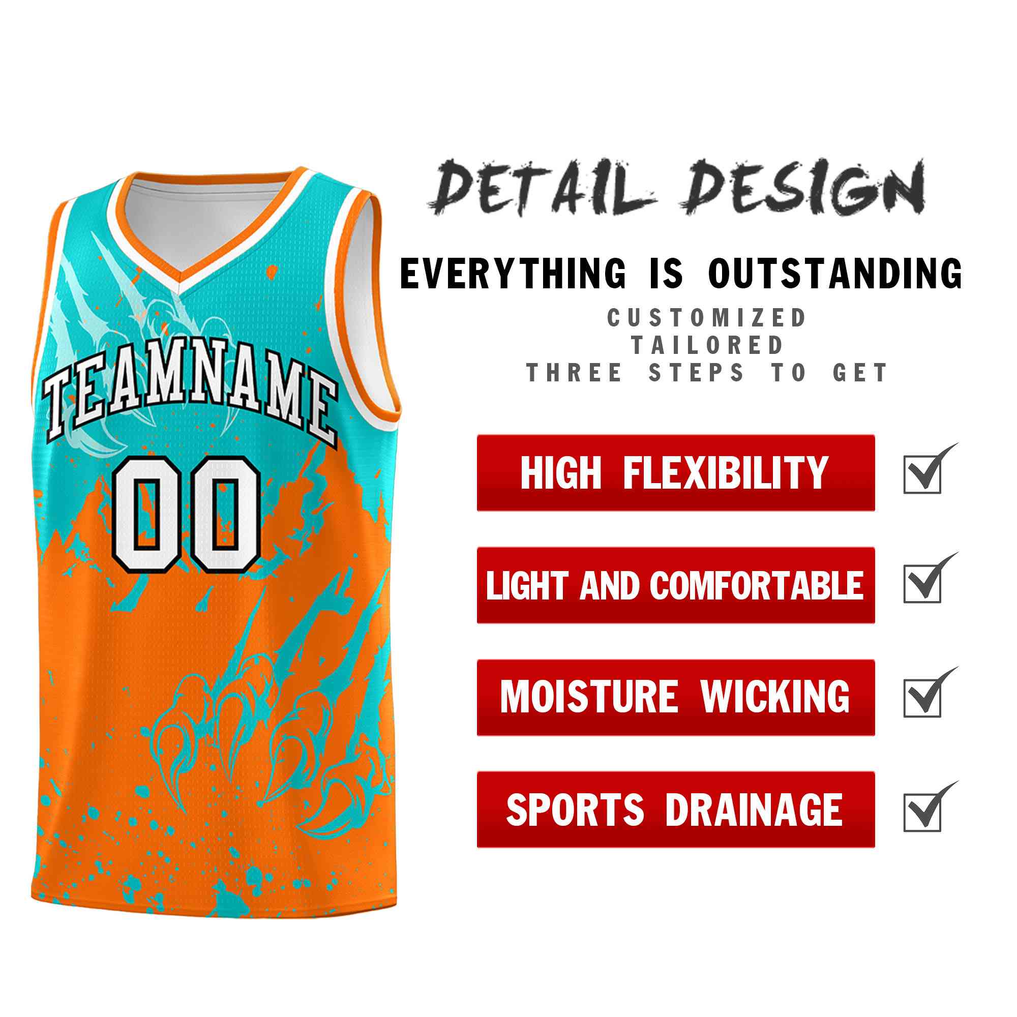 Custom Aqua Orange Snow Mountain Beast Pattern Sports Uniform Basketball Jersey
