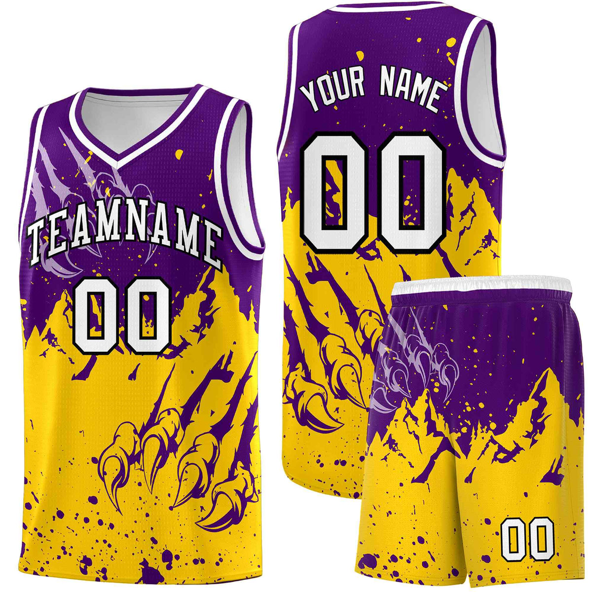 Custom Purple Gold Snow Mountain Beast Pattern Sports Uniform Basketball Jersey