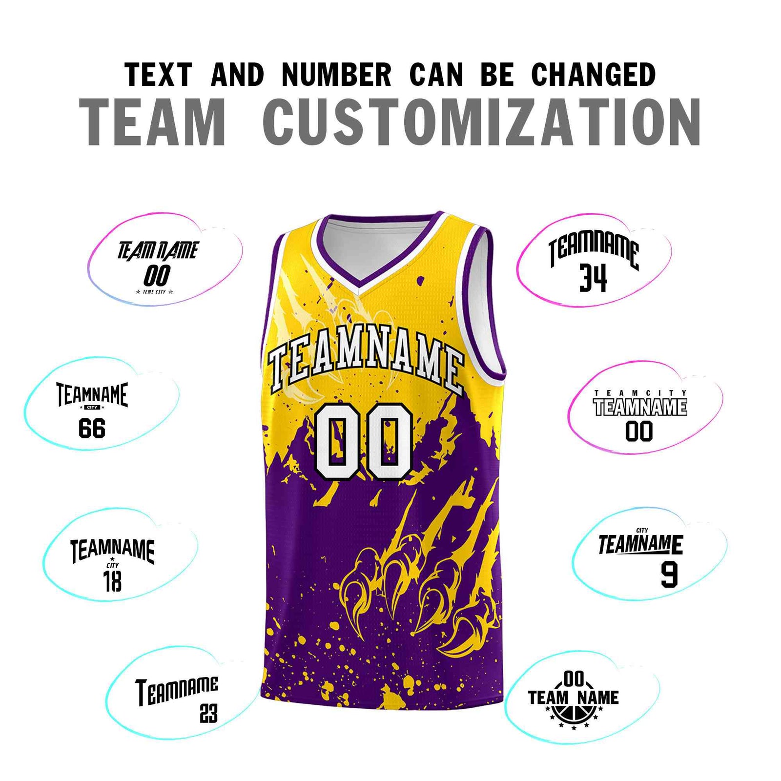 Custom Gold Purple Snow Mountain Beast Pattern Sports Uniform Basketball Jersey