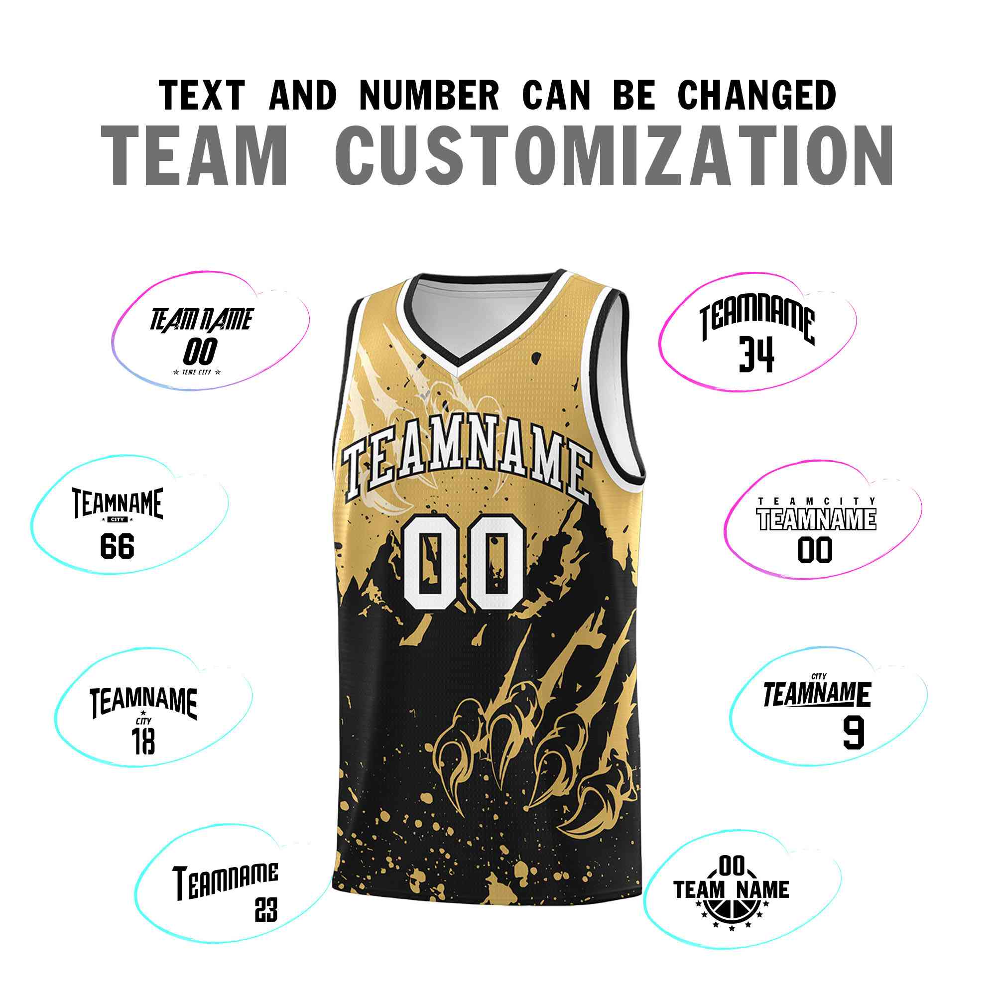 Custom Old Gold Black Snow Mountain Beast Pattern Sports Uniform Basketball Jersey