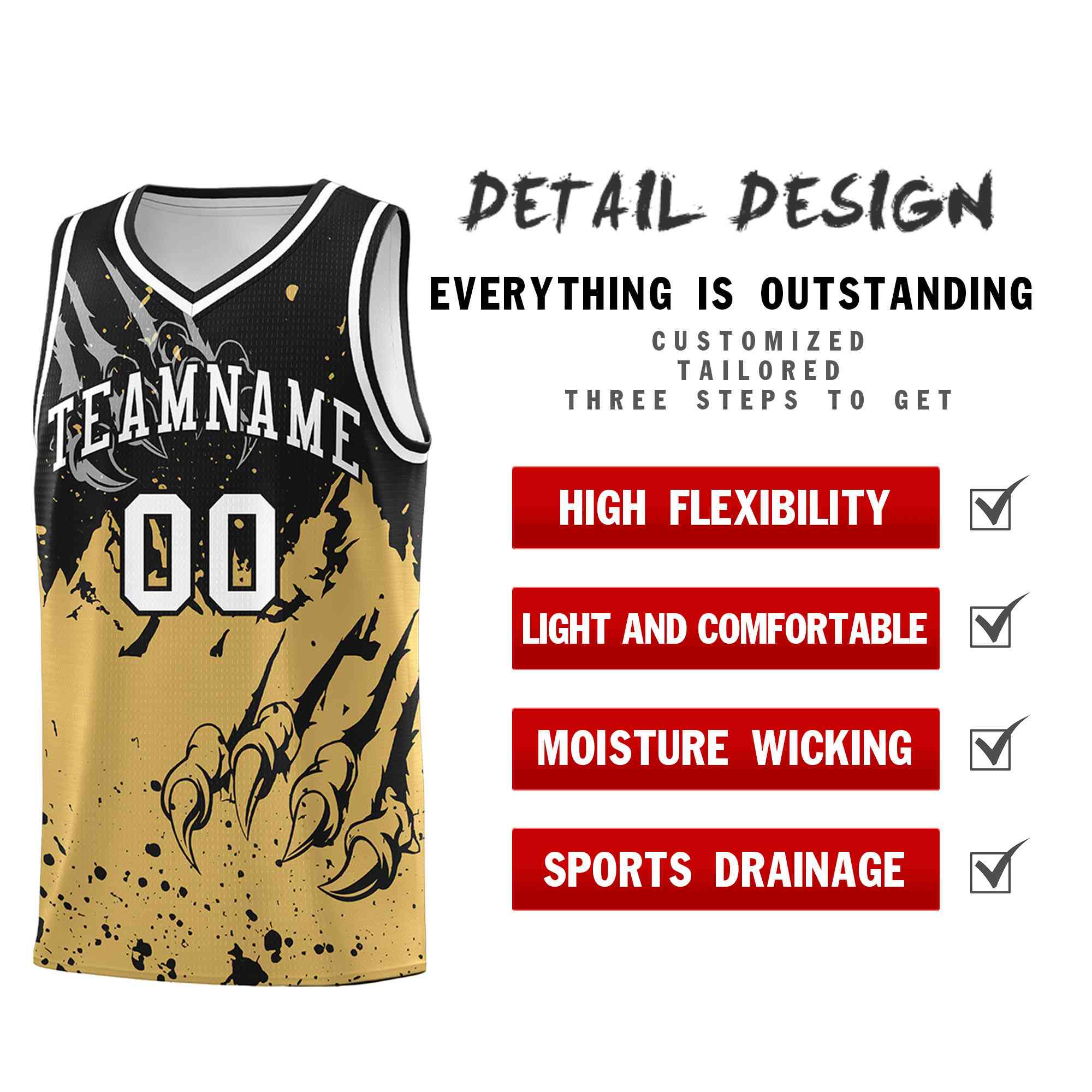 Custom Black Old Gold Snow Mountain Beast Pattern Sports Uniform Basketball Jersey