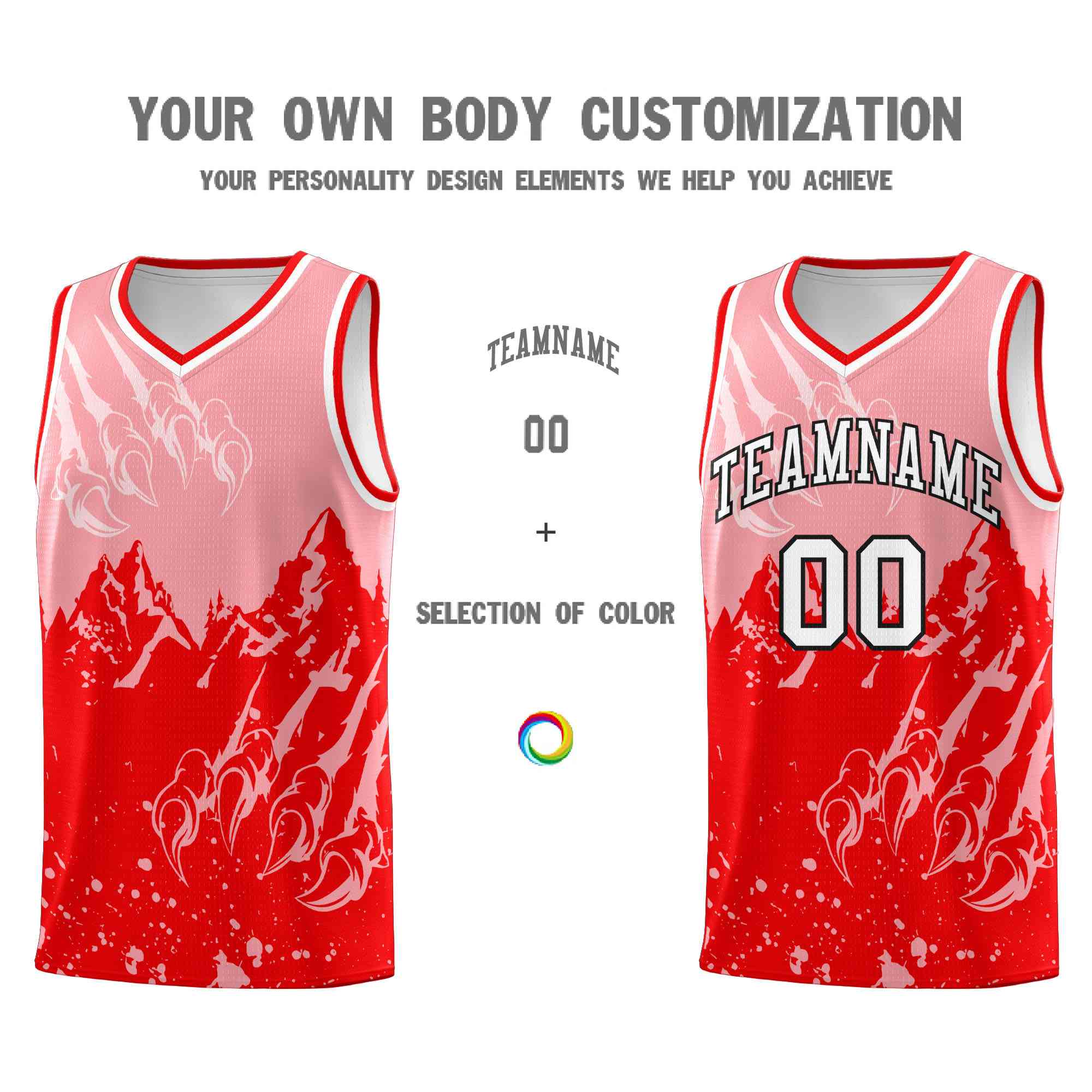 Custom Light Pink Light Red Snow Mountain Beast Pattern Sports Uniform Basketball Jersey