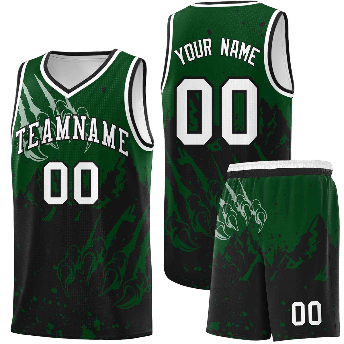 Custom Green Black Snow Mountain Beast Pattern Sports Uniform Basketball Jersey