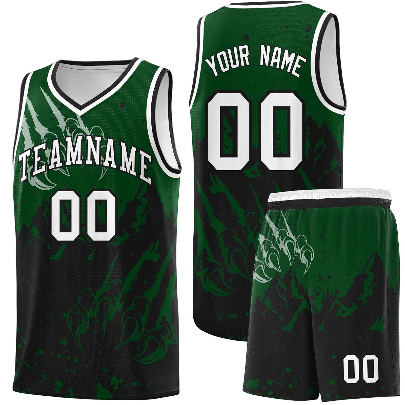 Custom Green Black Snow Mountain Beast Pattern Sports Uniform Basketball Jersey