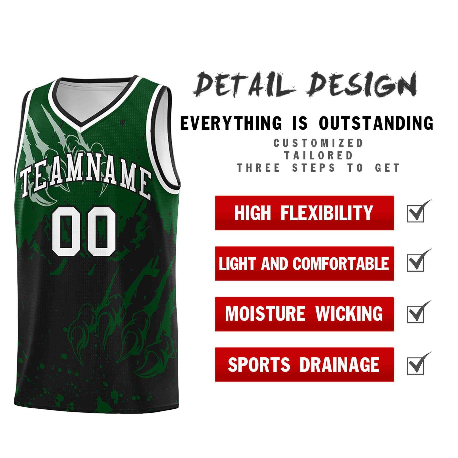 Custom Green Black Snow Mountain Beast Pattern Sports Uniform Basketball Jersey