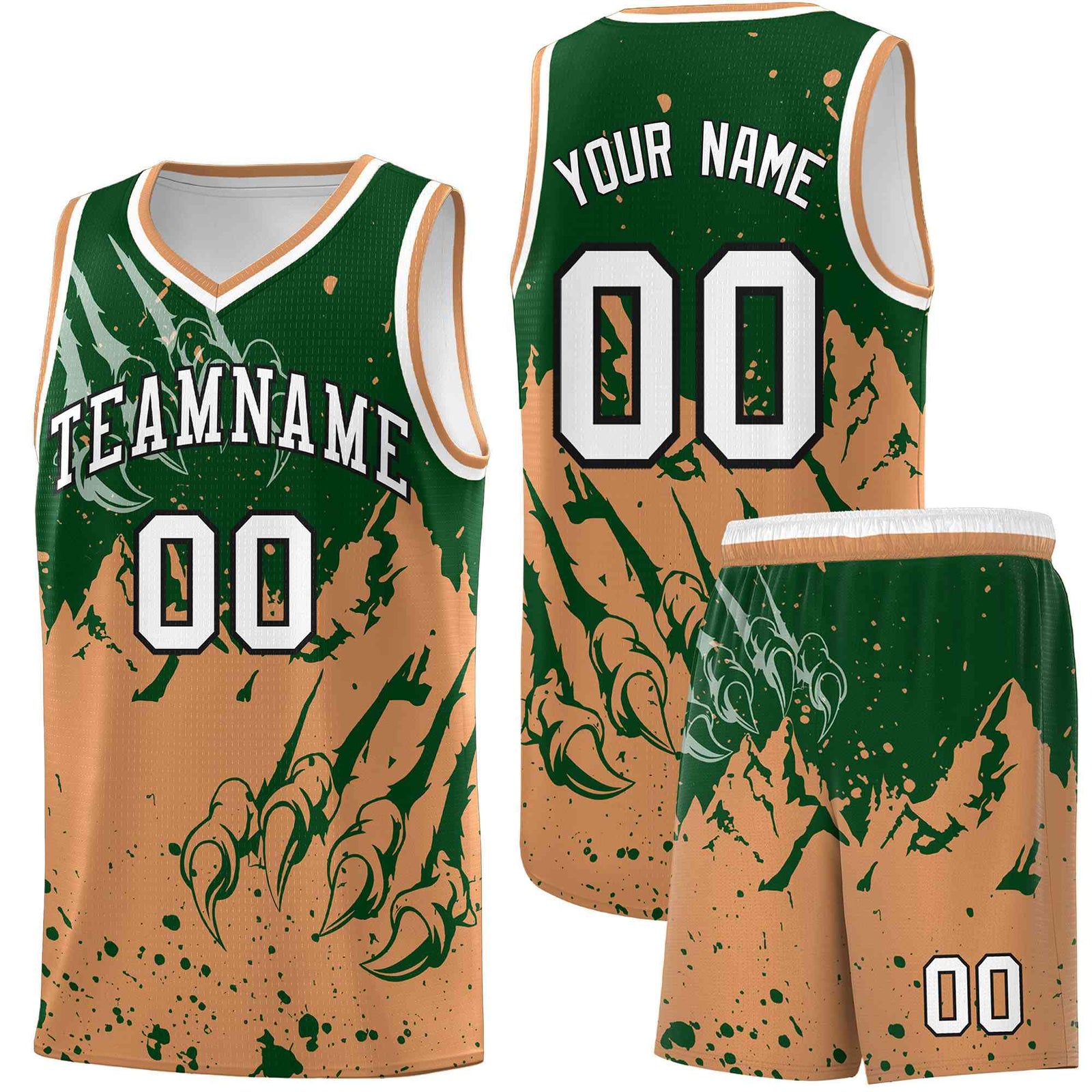 Custom Green Buckskin Brown Snow Mountain Beast Pattern Sports Uniform Basketball Jersey