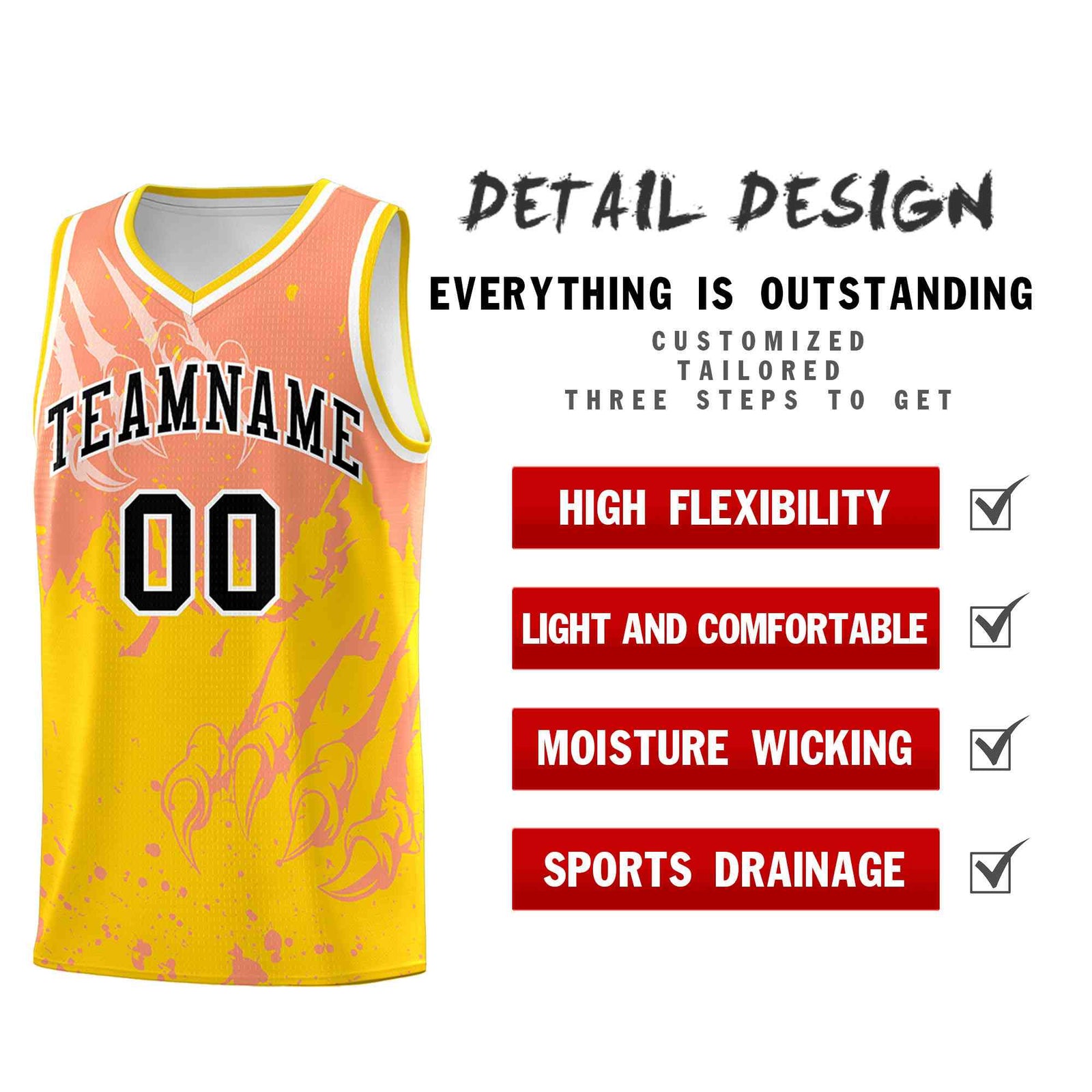 Custom Light Orange Gold Snow Mountain Beast Pattern Sports Uniform Basketball Jersey