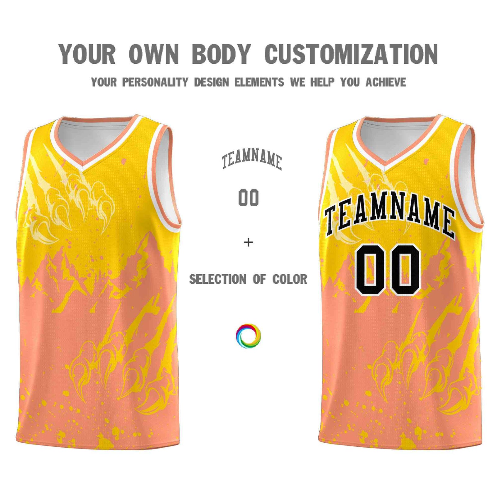 Custom Gold Light Orange Snow Mountain Beast Pattern Sports Uniform Basketball Jersey