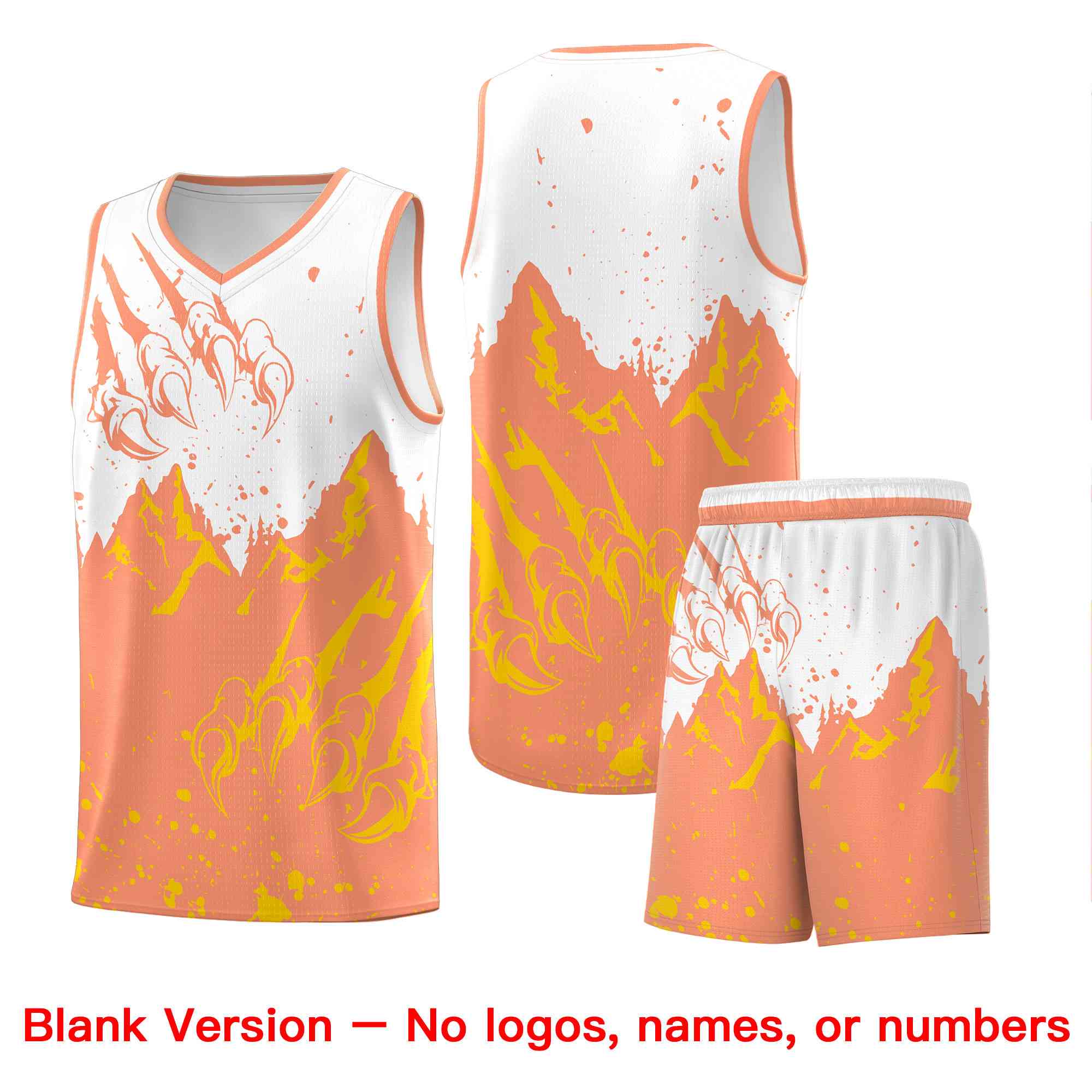 Custom White Light Orange Snow Mountain Beast Pattern Sports Uniform Basketball Jersey