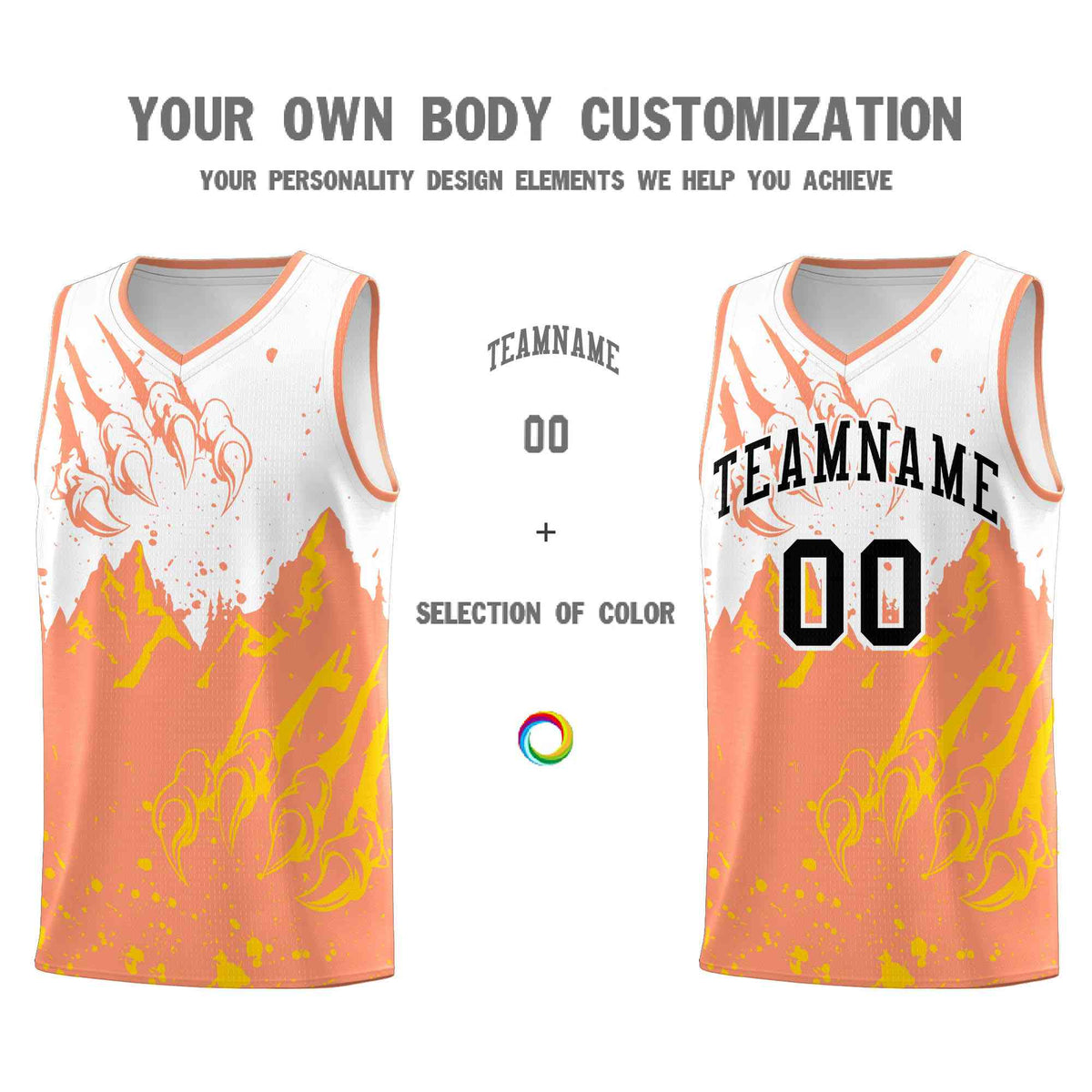 Custom White Light Orange Snow Mountain Beast Pattern Sports Uniform Basketball Jersey