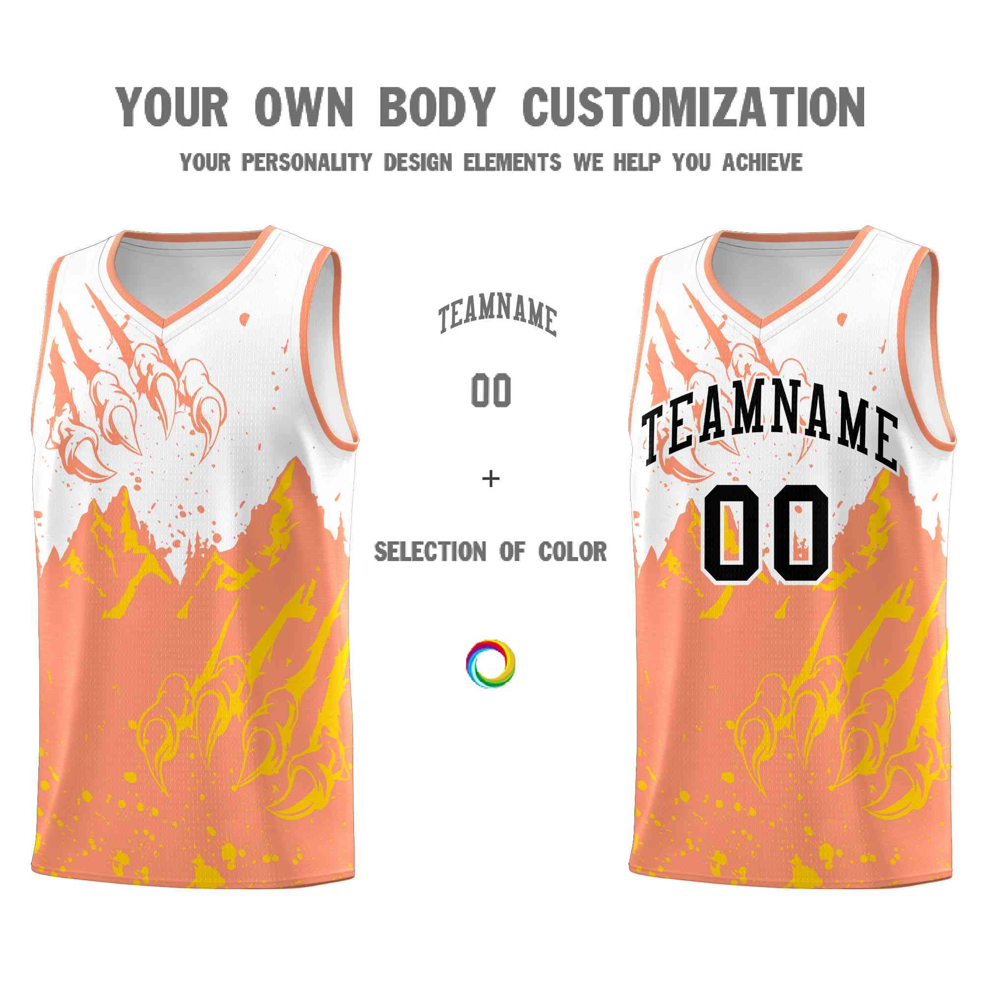 Custom White Light Orange Snow Mountain Beast Pattern Sports Uniform Basketball Jersey