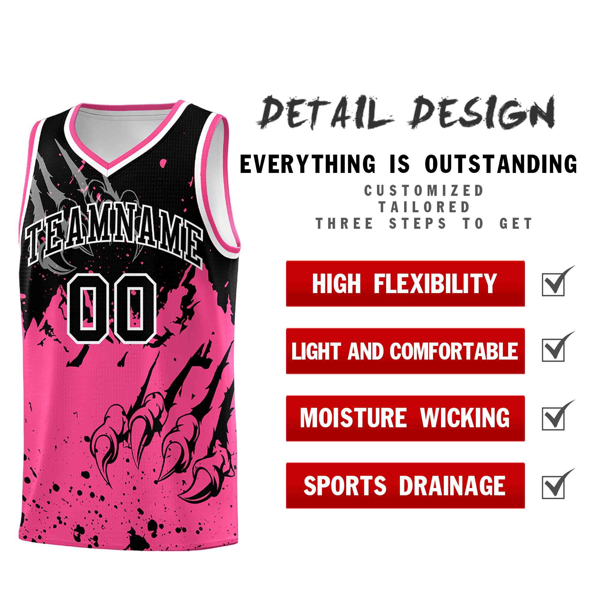 Custom Black Pink Snow Mountain Beast Pattern Sports Uniform Basketball Jersey