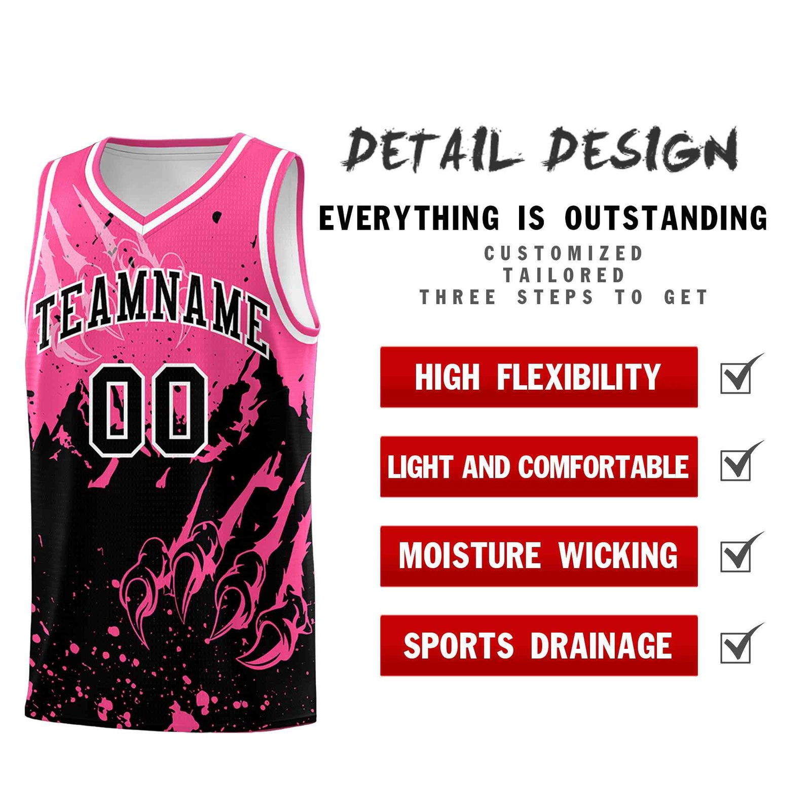 Custom Pink Black Snow Mountain Beast Pattern Sports Uniform Basketball Jersey