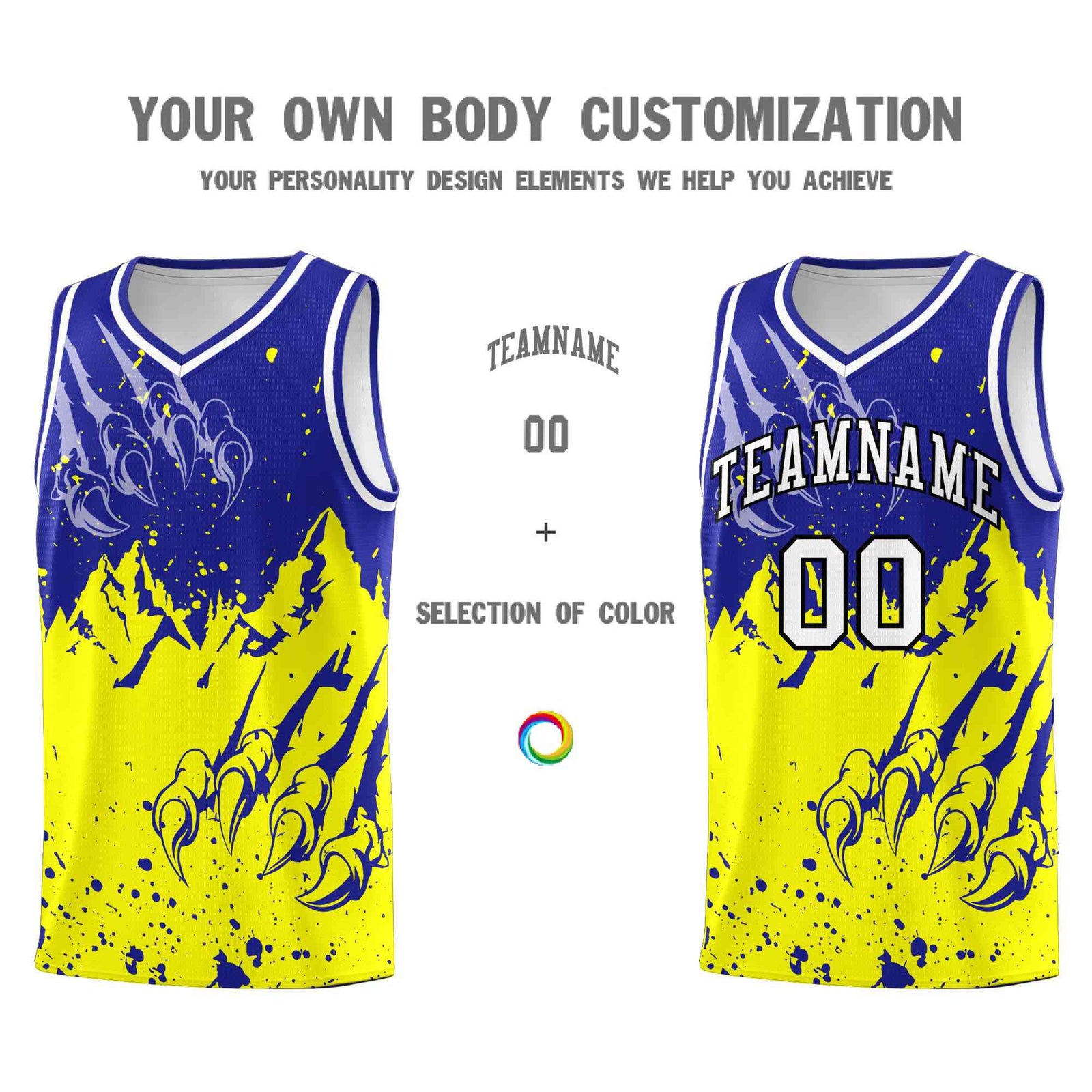 Custom Royal Fluorescent Yellow Snow Mountain Beast Pattern Sports Uniform Basketball Jersey