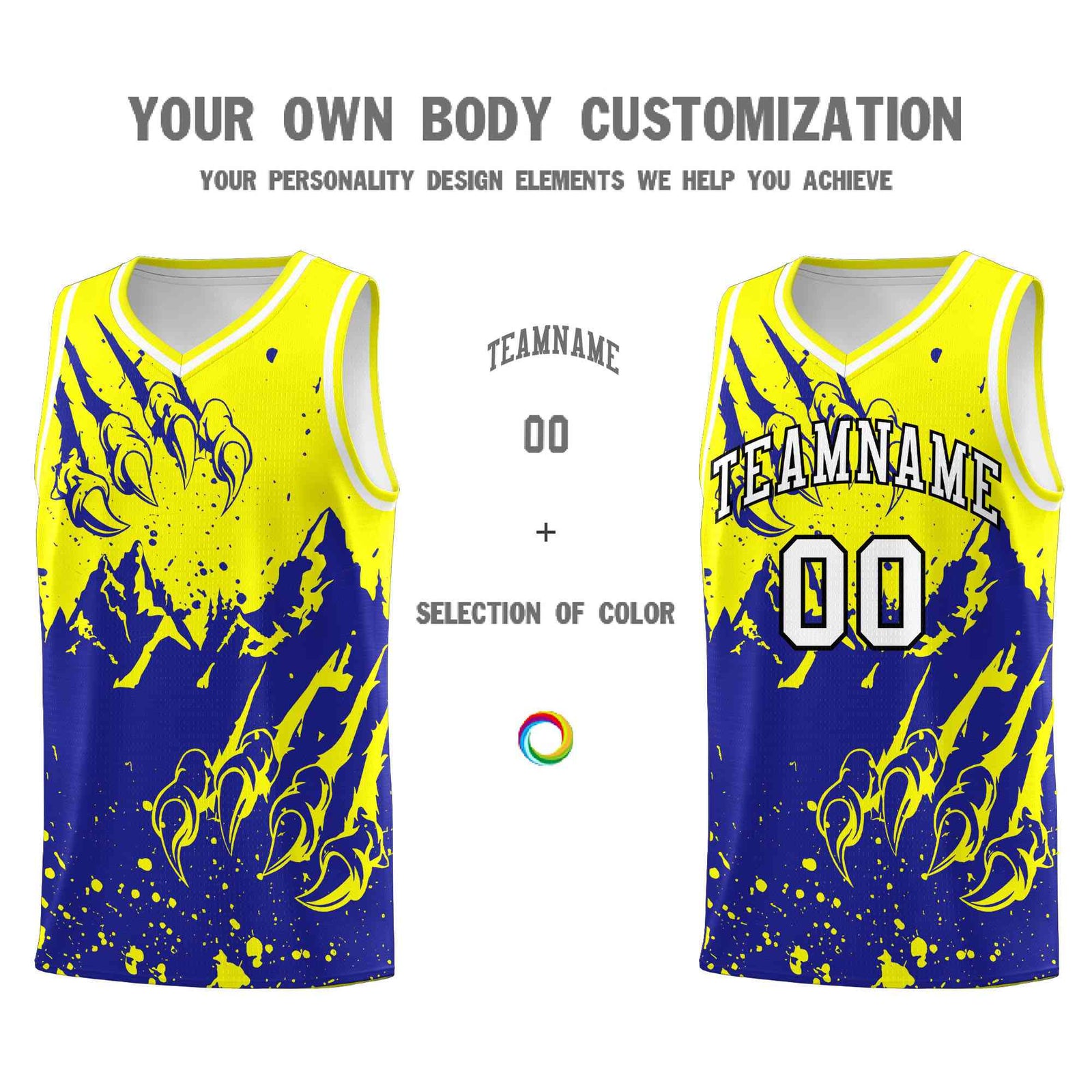 Custom Fluorescent Yellow Royal Snow Mountain Beast Pattern Sports Uniform Basketball Jersey