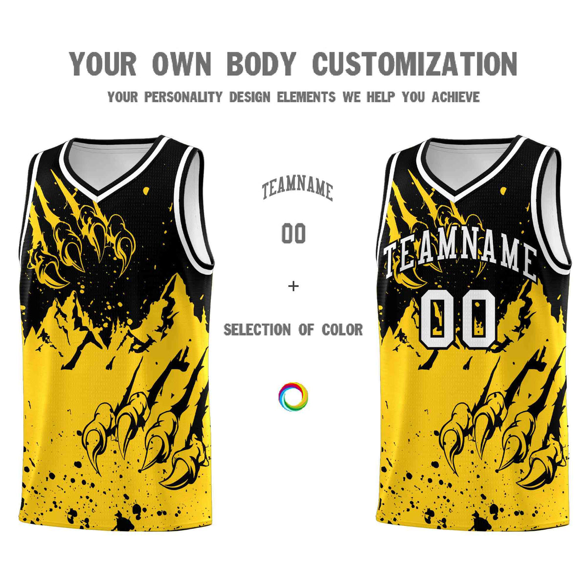 Custom Black Gold Snow Mountain Beast Pattern Sports Uniform Basketball Jersey
