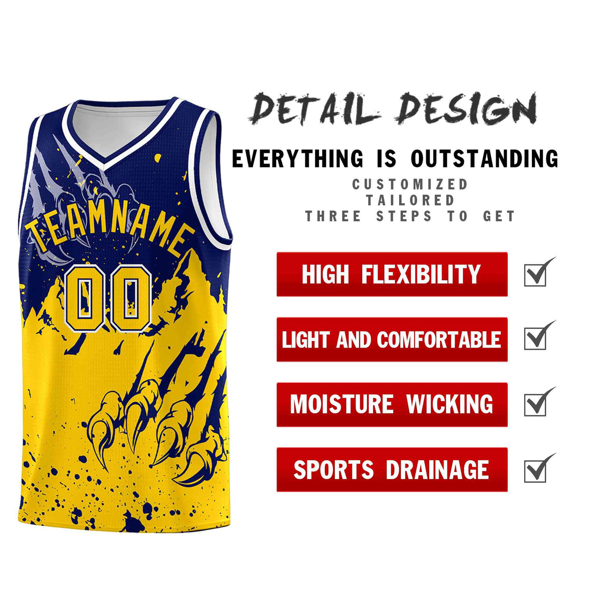Custom Navy Gold Snow Mountain Beast Pattern Sports Uniform Basketball Jersey