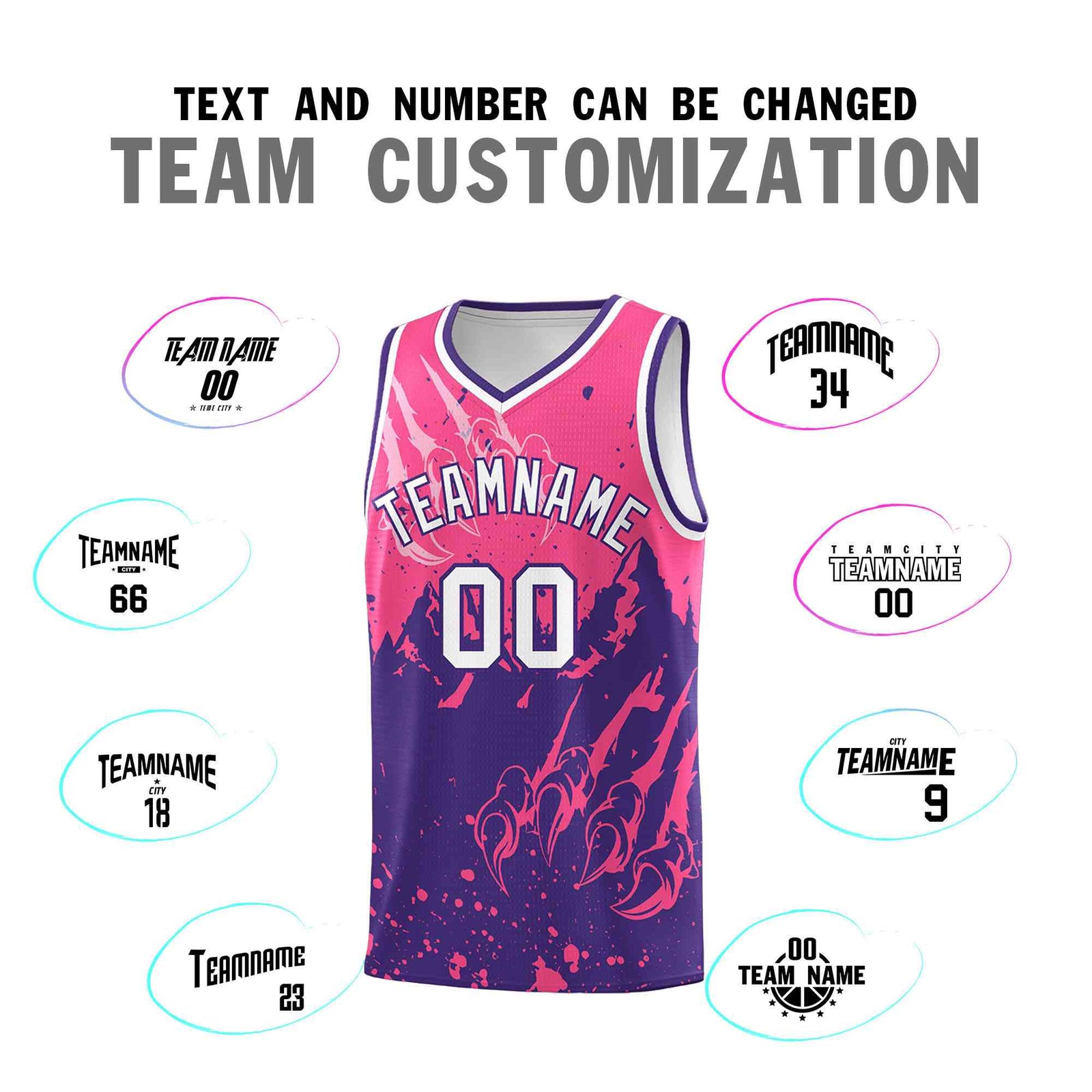 Custom Pink Purple Snow Mountain Beast Pattern Sports Uniform Basketball Jersey