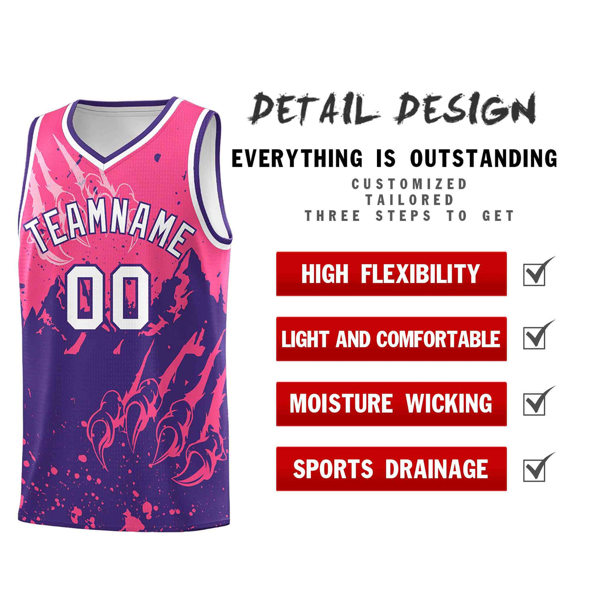 Custom Pink Purple Snow Mountain Beast Pattern Sports Uniform Basketball Jersey