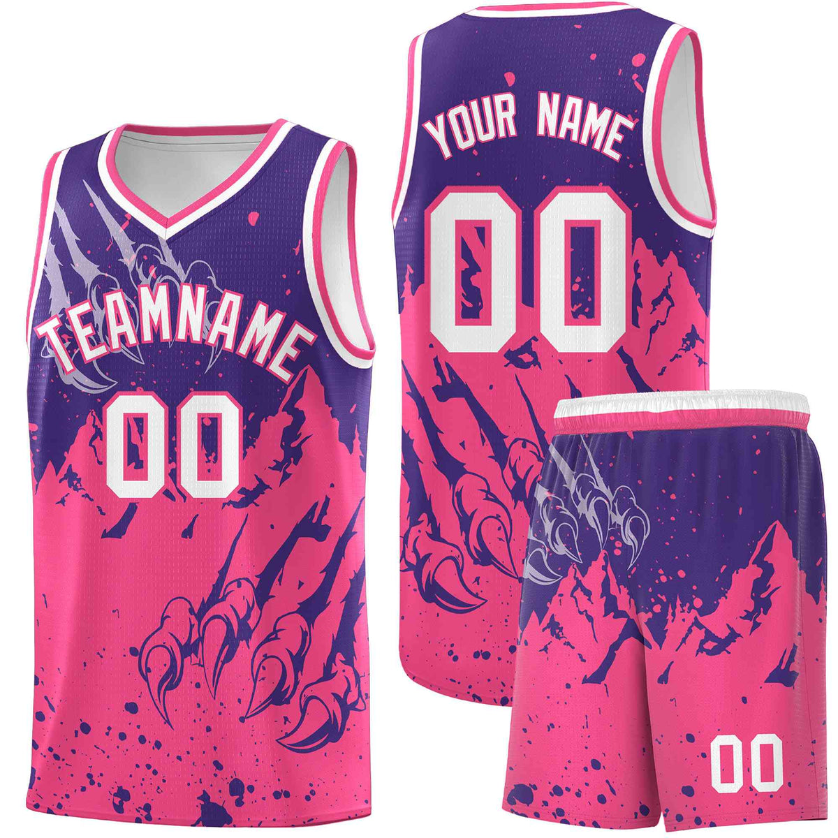 Custom Purple Pink Snow Mountain Beast Pattern Sports Uniform Basketball Jersey