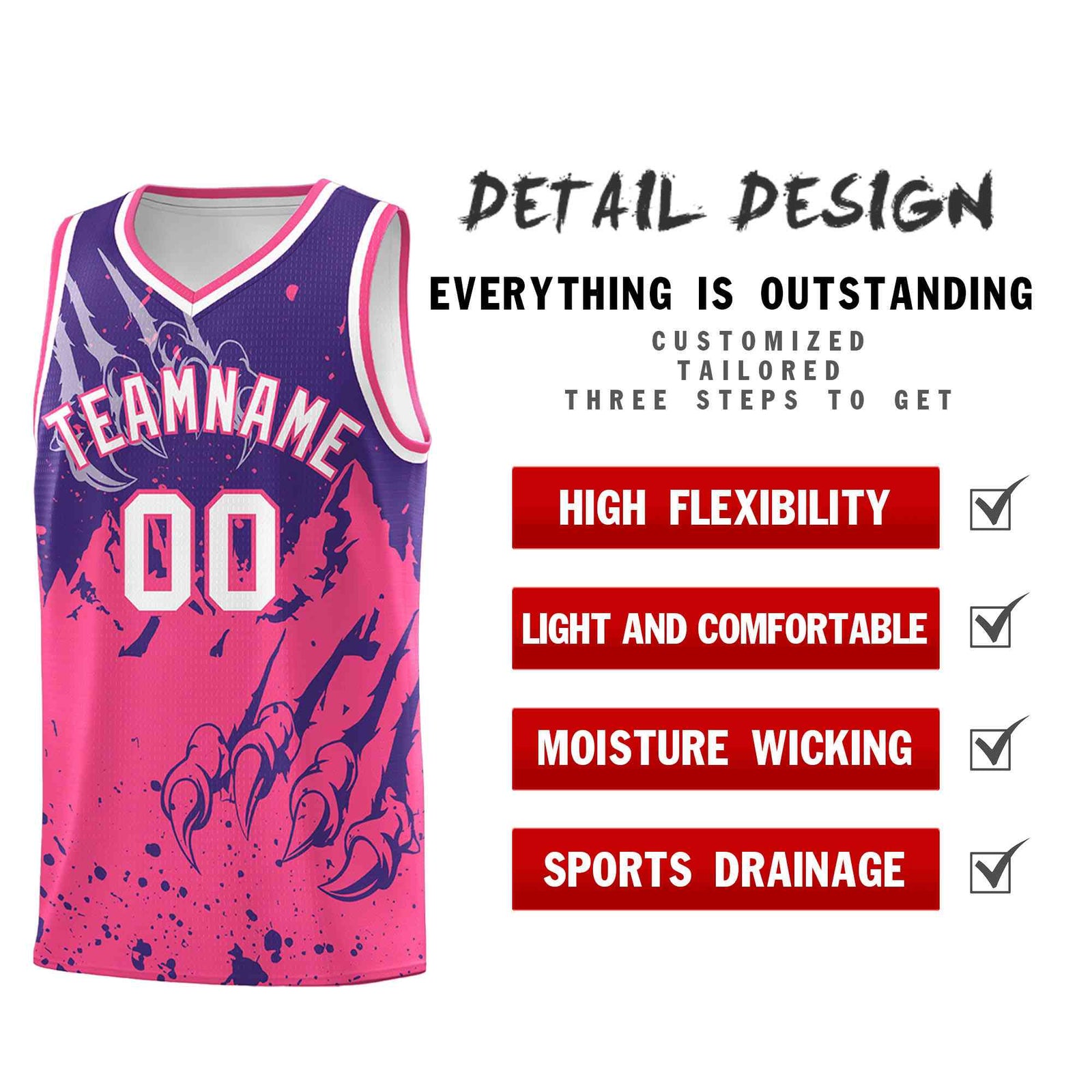 Custom Purple Pink Snow Mountain Beast Pattern Sports Uniform Basketball Jersey