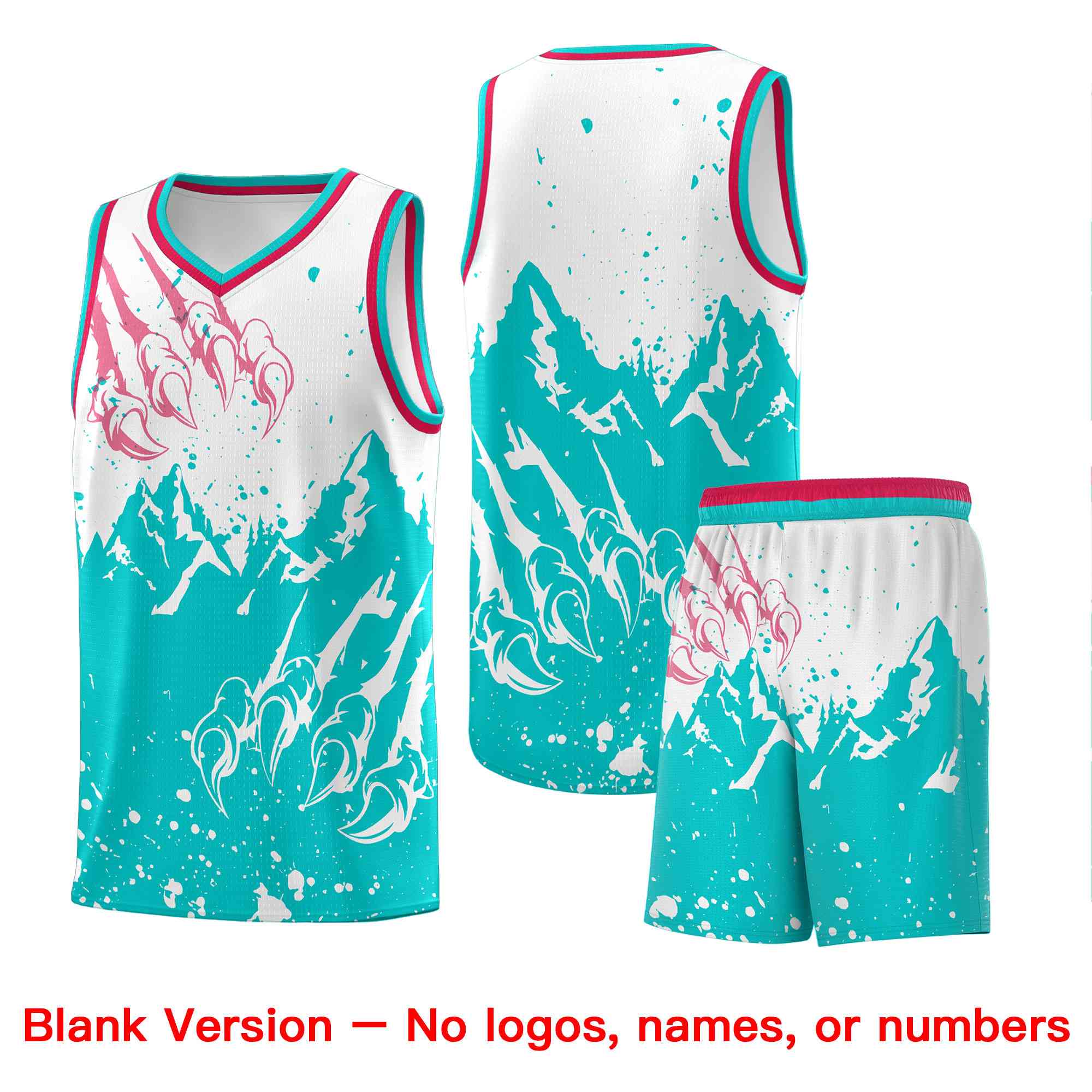 Custom White Aqua Snow Mountain Beast Pattern Sports Uniform Basketball Jersey