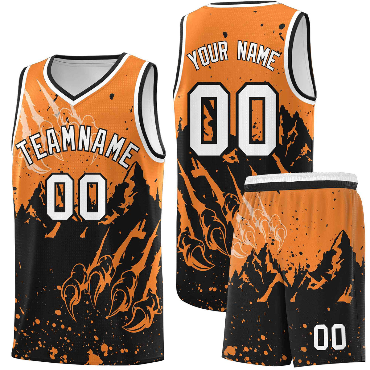 Custom Gold Orange Black Snow Mountain Beast Pattern Sports Uniform Basketball Jersey