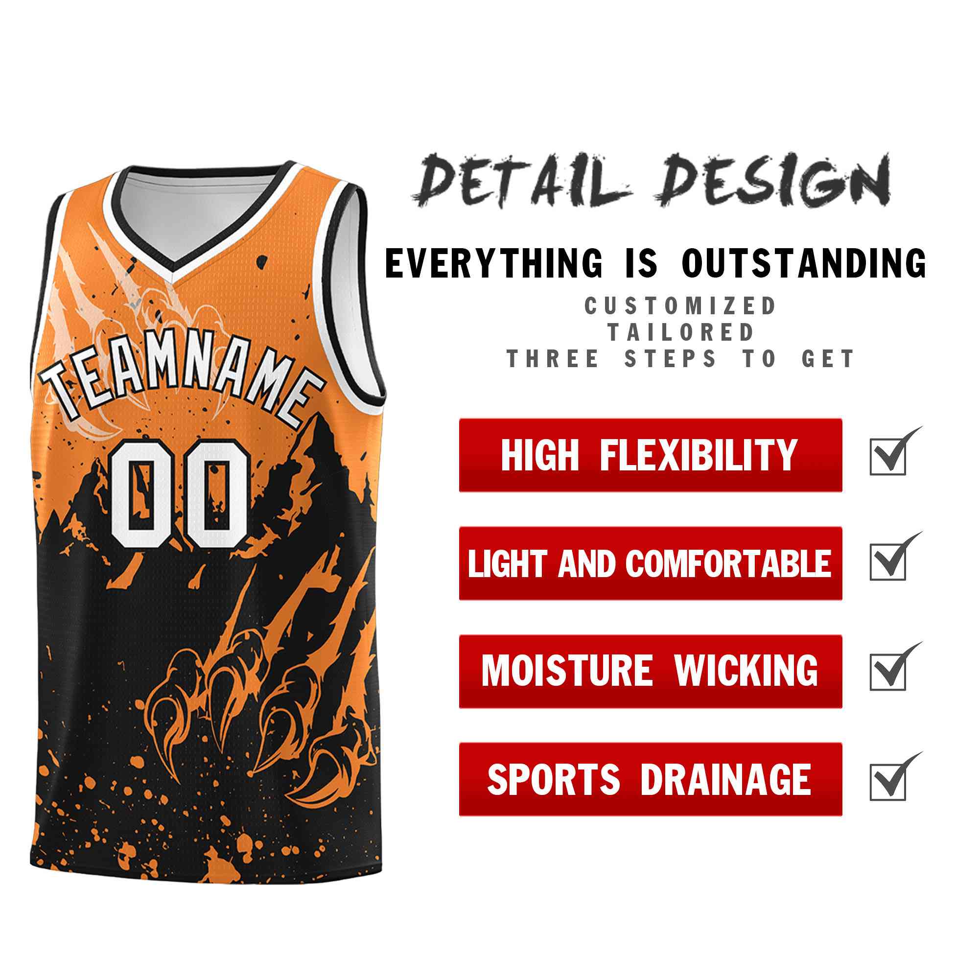 Custom Gold Orange Black Snow Mountain Beast Pattern Sports Uniform Basketball Jersey