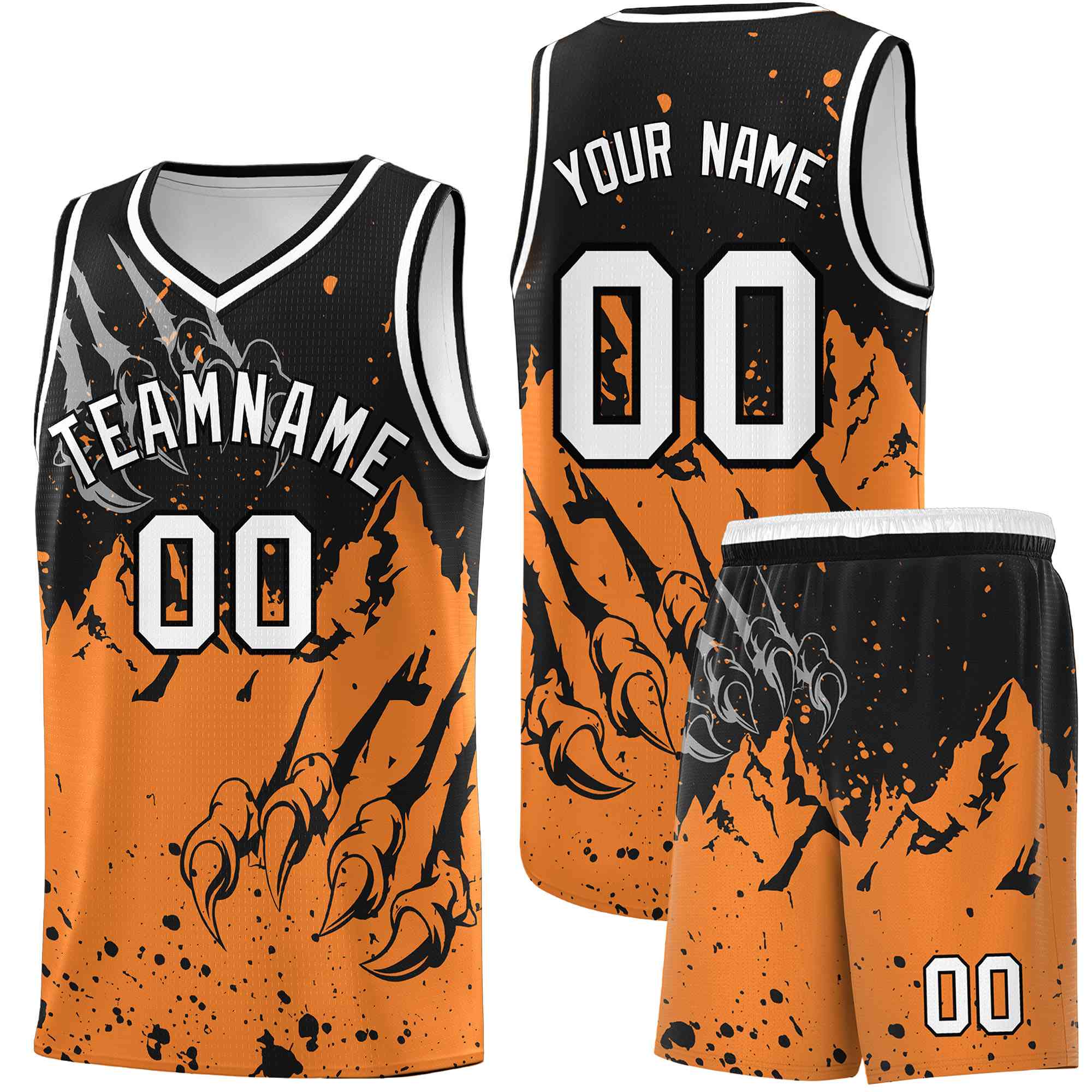 Custom Black Gold Orange Snow Mountain Beast Pattern Sports Uniform Basketball Jersey