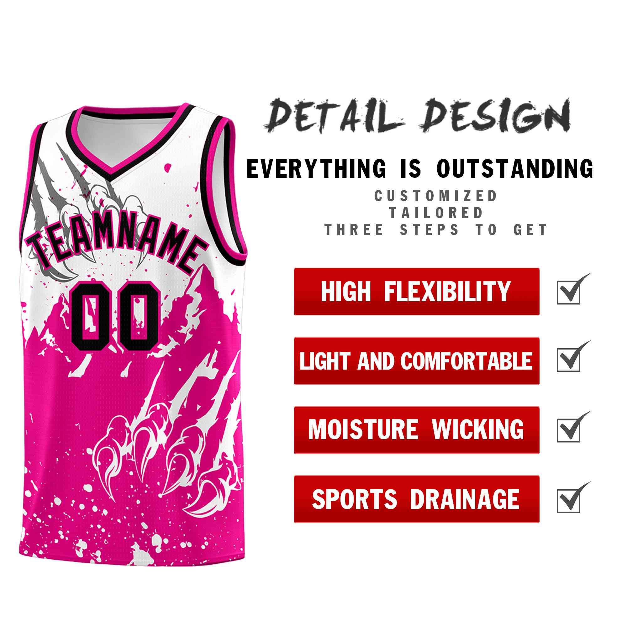 Custom White Pink Snow Mountain Beast Pattern Sports Uniform Basketball Jersey