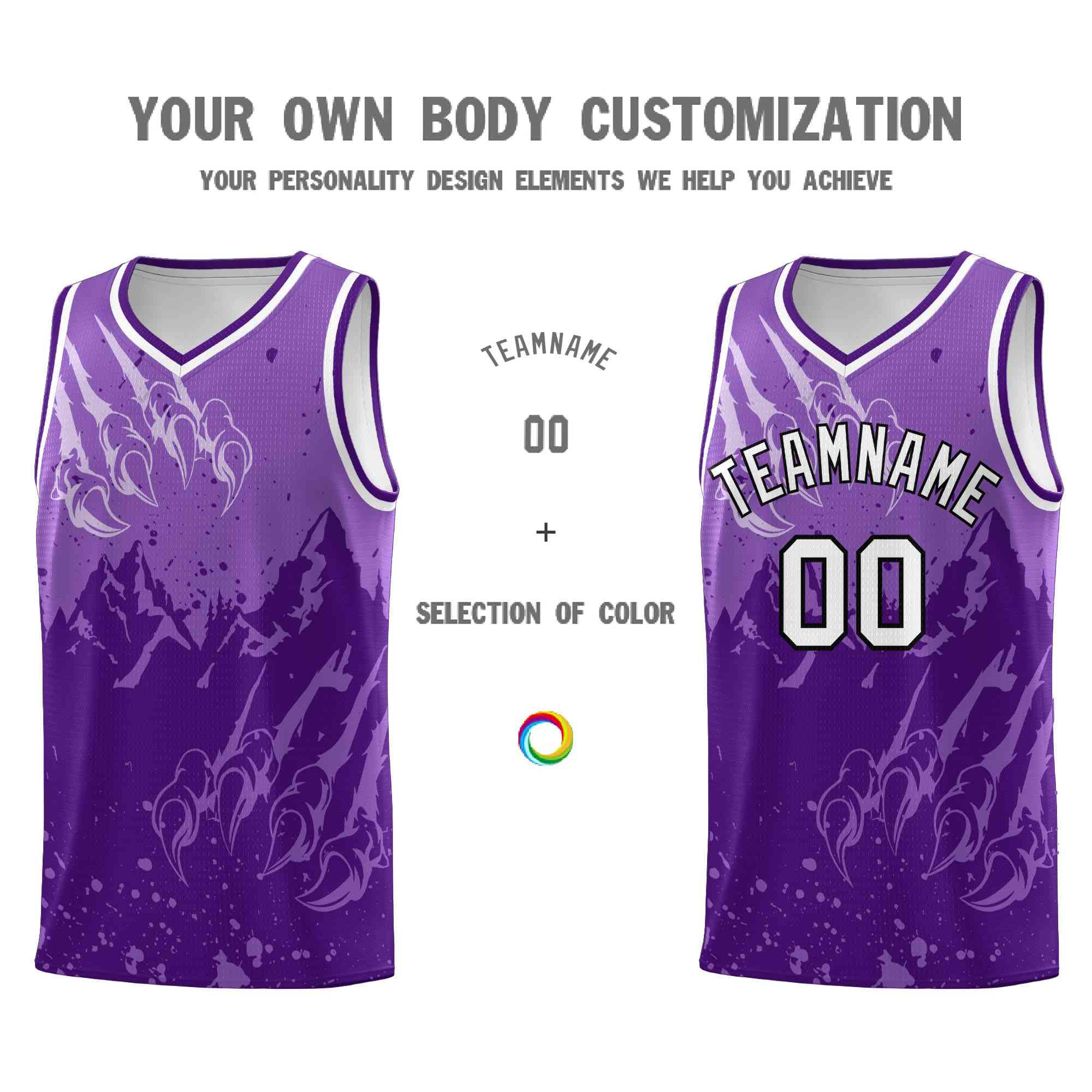 Custom Light Purple Purple Snow Mountain Beast Pattern Sports Uniform Basketball Jersey