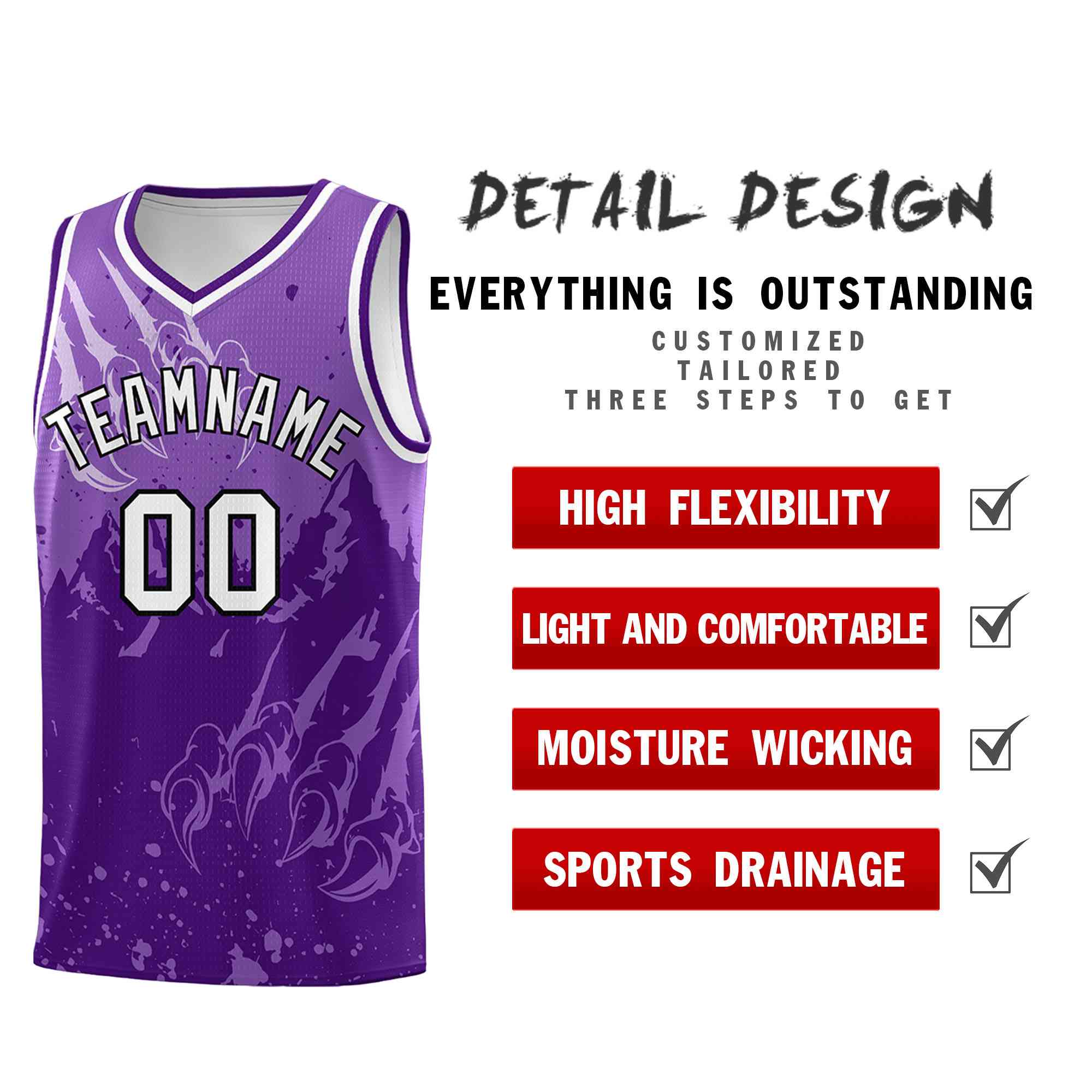 Custom Light Purple Purple Snow Mountain Beast Pattern Sports Uniform Basketball Jersey