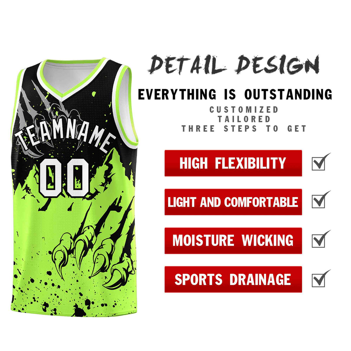 Custom Black Fluorescent Green Snow Mountain Beast Pattern Sports Uniform Basketball Jersey