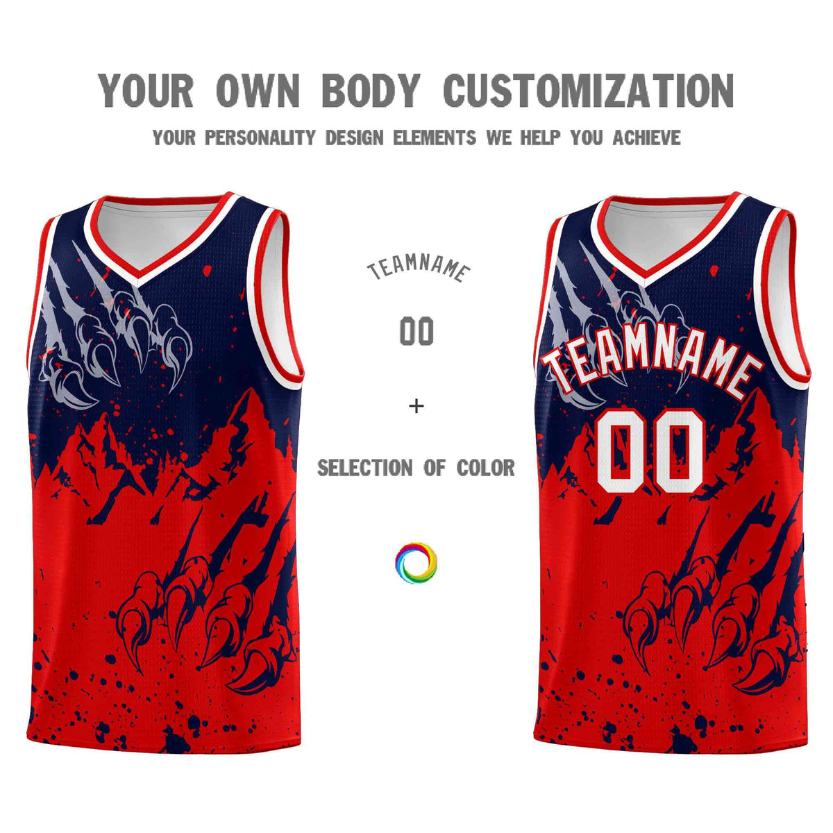Custom Navy Red Snow Mountain Beast Pattern Sports Uniform Basketball Jersey