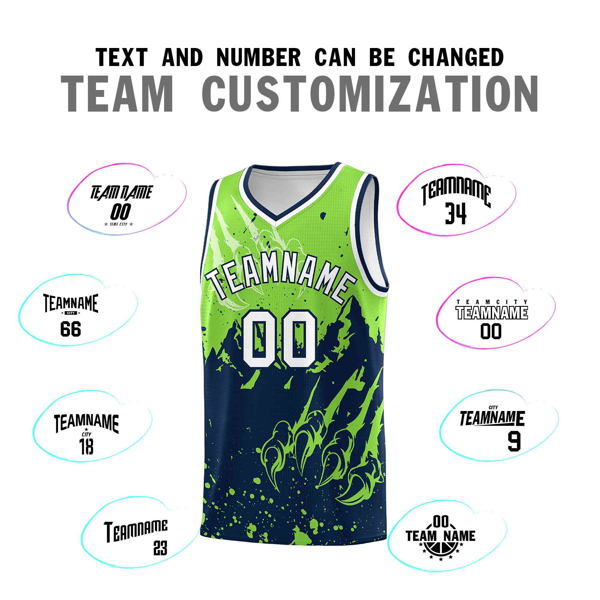 Custom Fluorescent Green Navy Snow Mountain Beast Pattern Sports Uniform Basketball Jersey