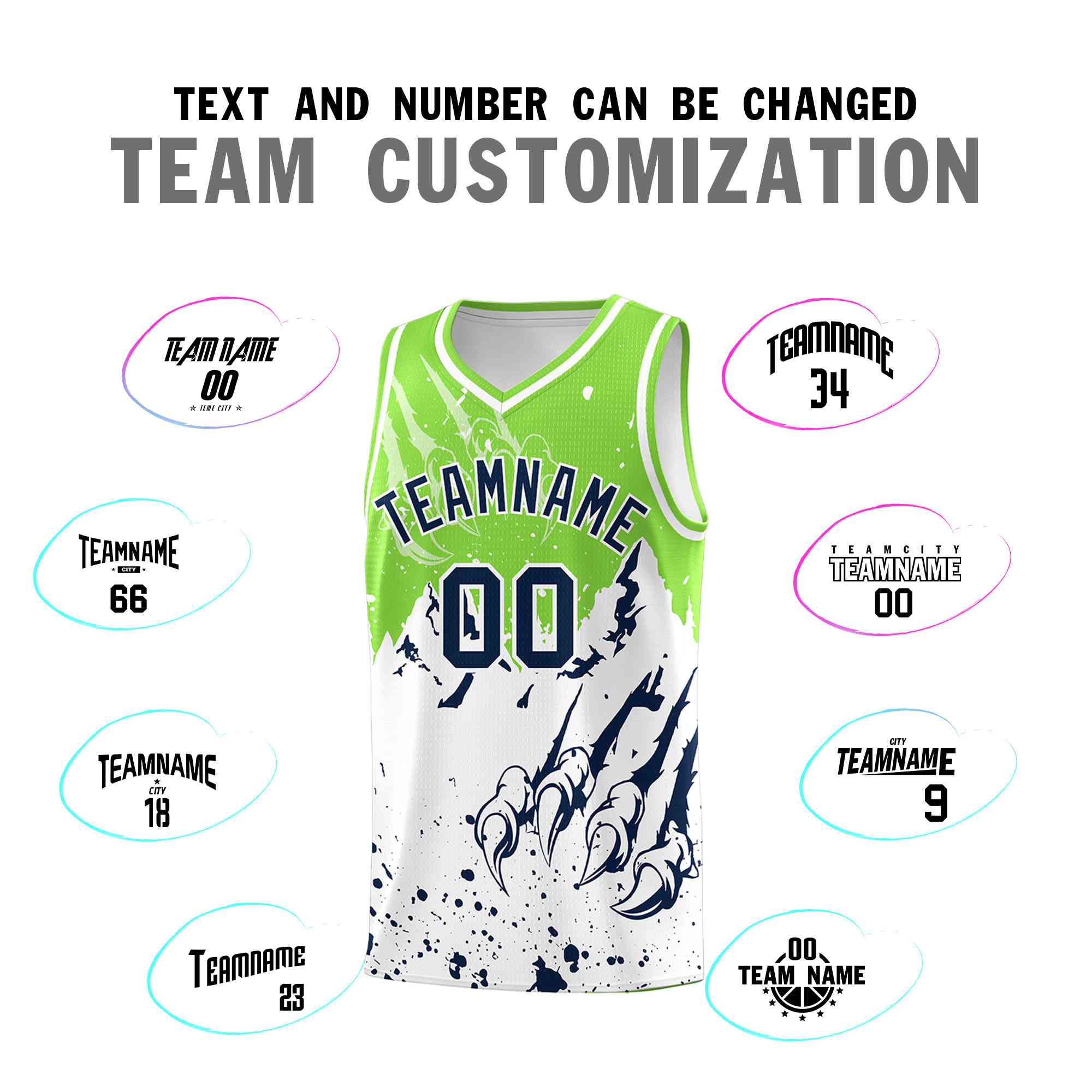 Custom Fluorescent Green White Snow Mountain Beast Pattern Sports Uniform Basketball Jersey