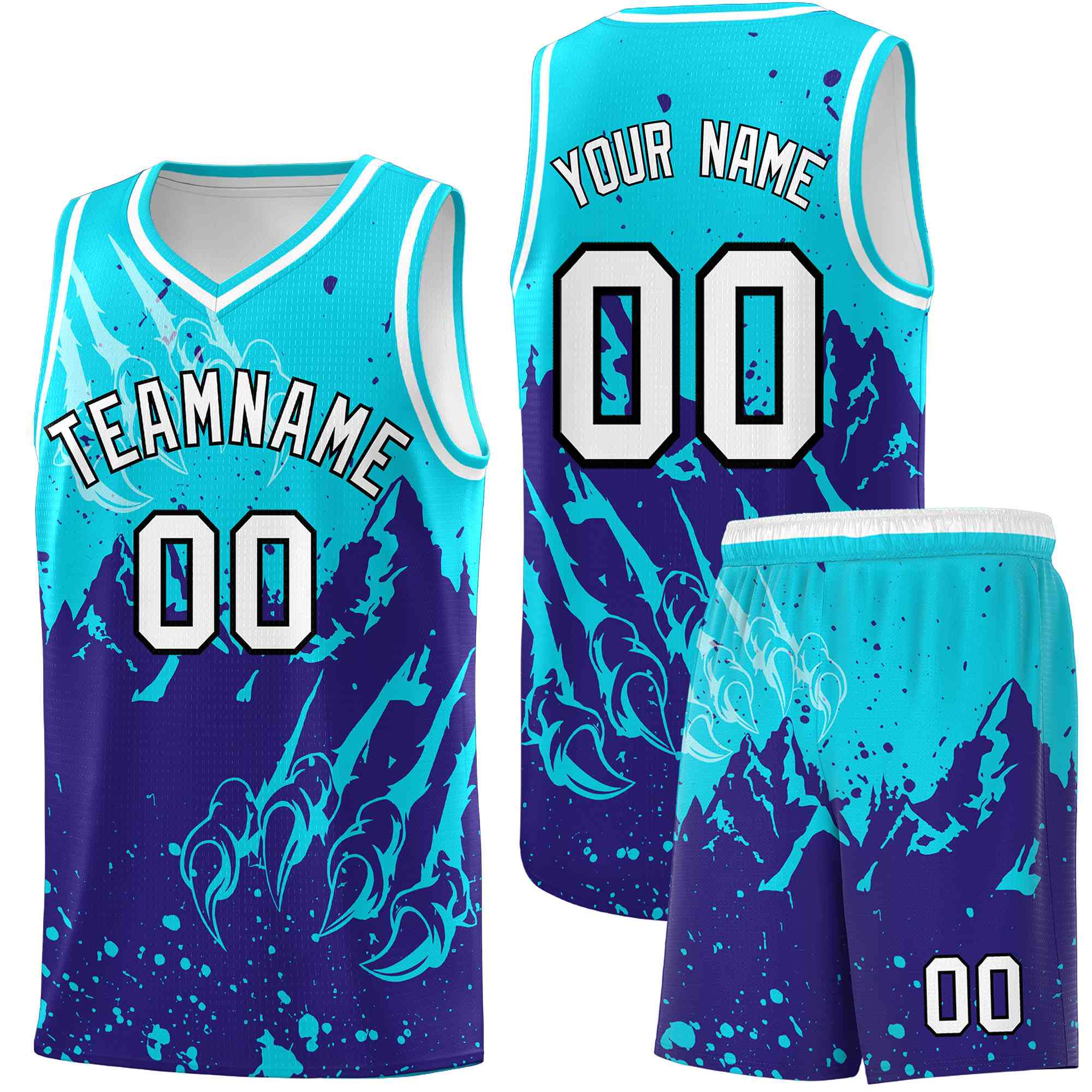Custom Sky Blue Royal Snow Mountain Beast Pattern Sports Uniform Basketball Jersey