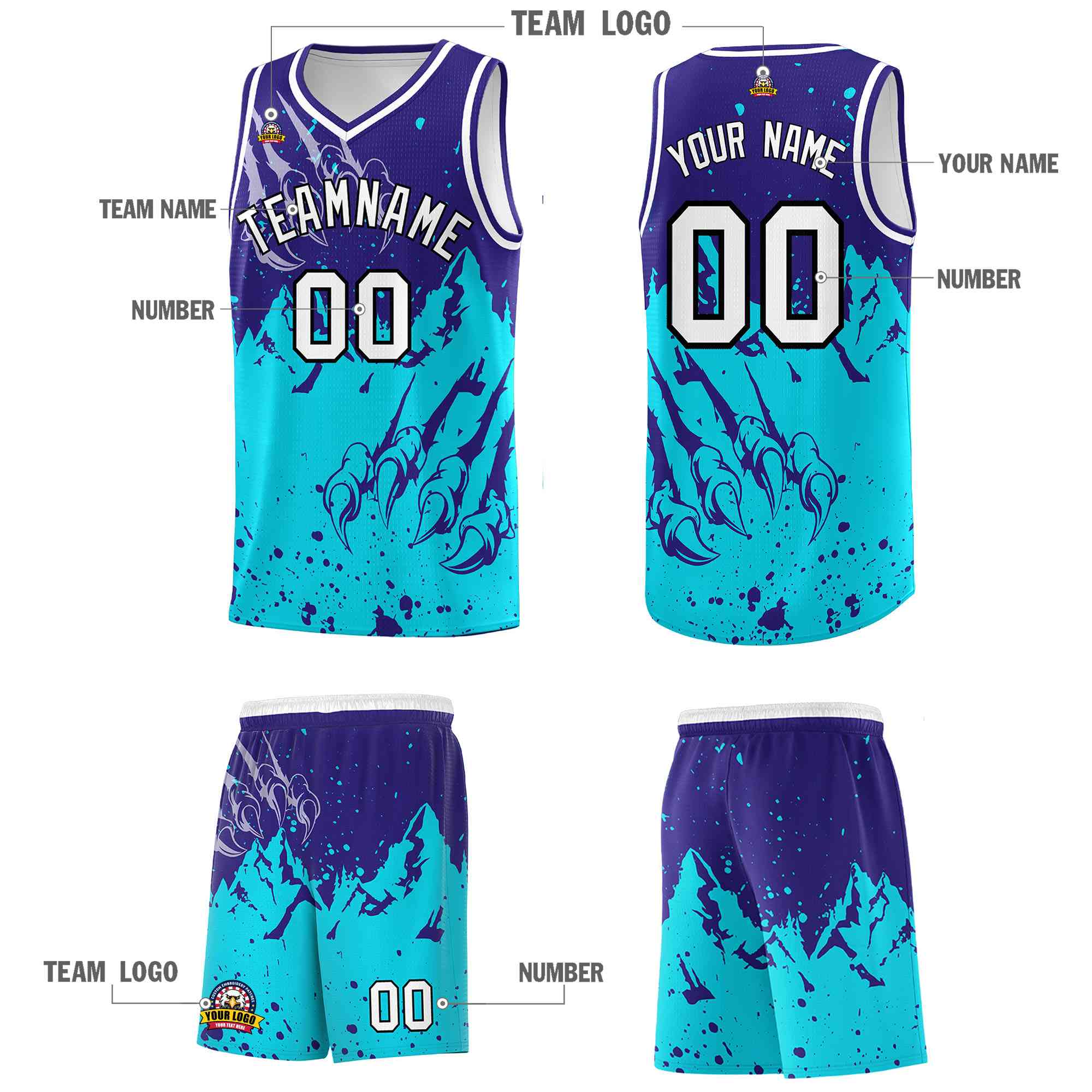 Custom Royal Sky Blue Snow Mountain Beast Pattern Sports Uniform Basketball Jersey