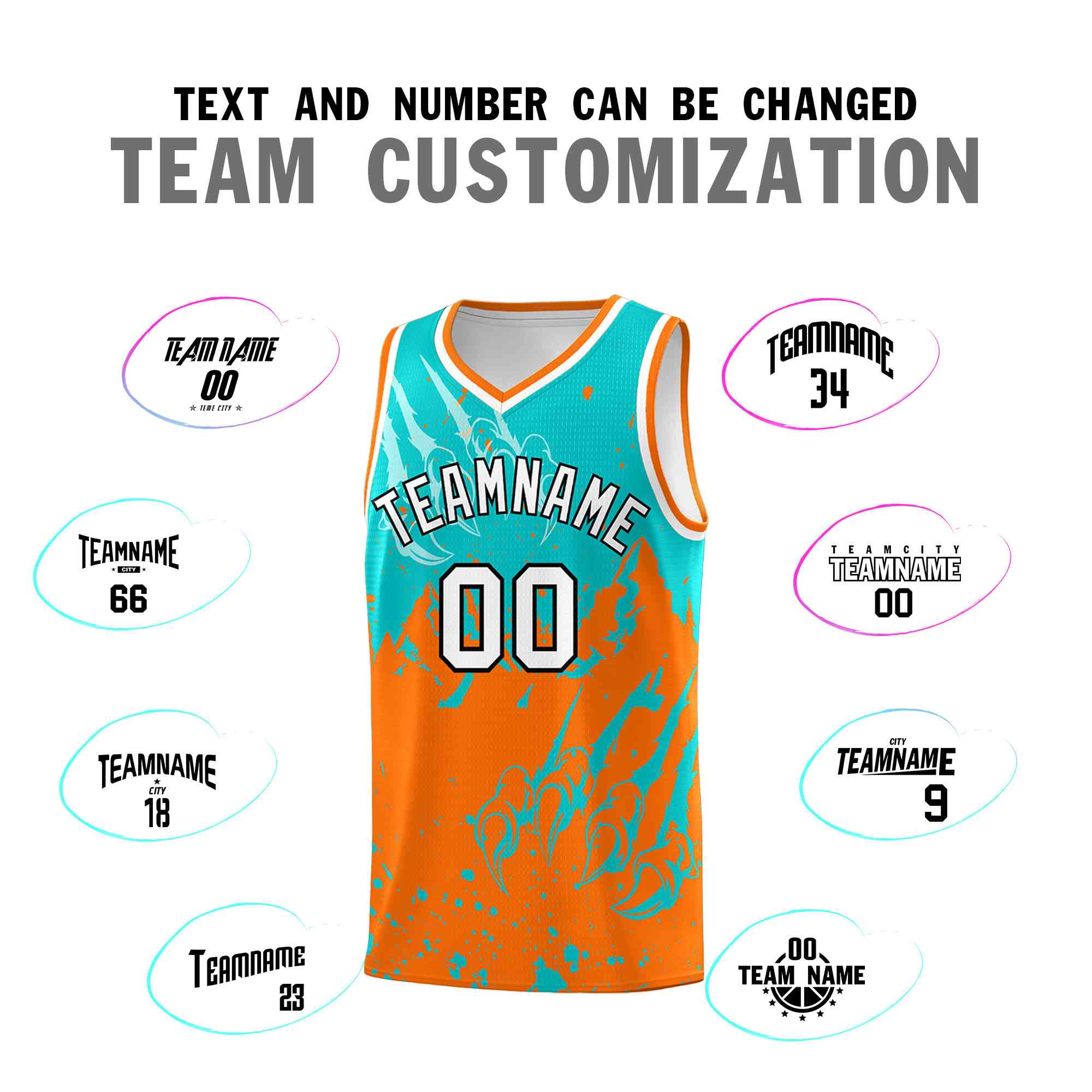 Custom Aqua Orange Snow Mountain Beast Pattern Sports Uniform Basketball Jersey
