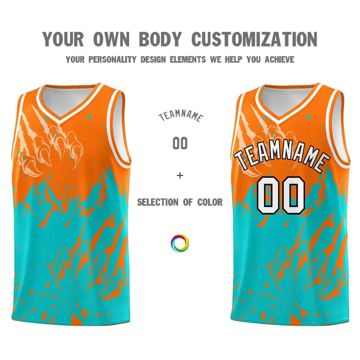 Custom Orange Aqua Snow Mountain Beast Pattern Sports Uniform Basketball Jersey
