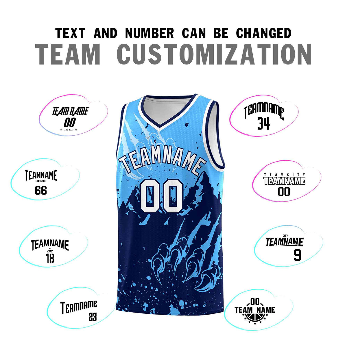 Custom Powder Blue Navy Snow Mountain Beast Pattern Sports Uniform Basketball Jersey