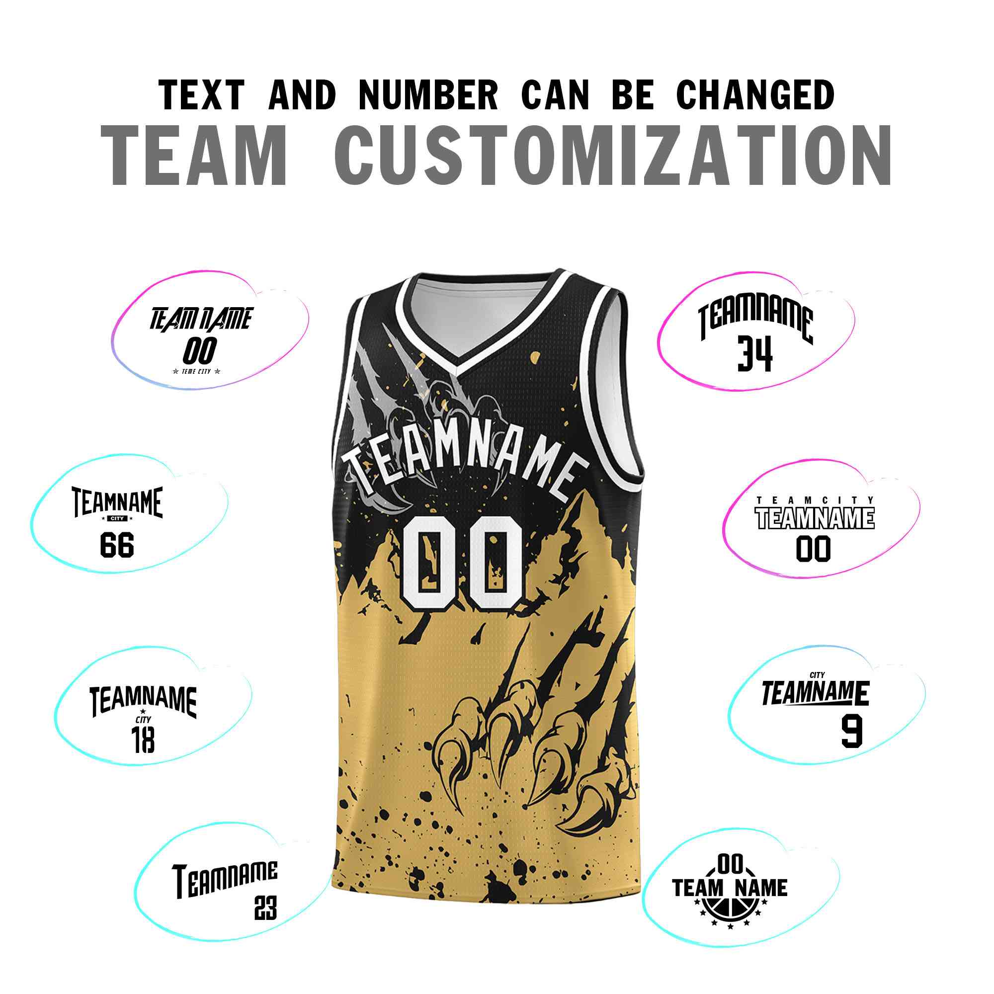 Custom Black Old Gold Snow Mountain Beast Pattern Sports Uniform Basketball Jersey