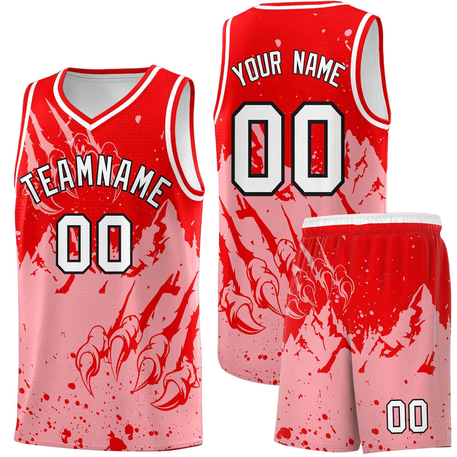 Custom Light Red Light Pink Snow Mountain Beast Pattern Sports Uniform Basketball Jersey