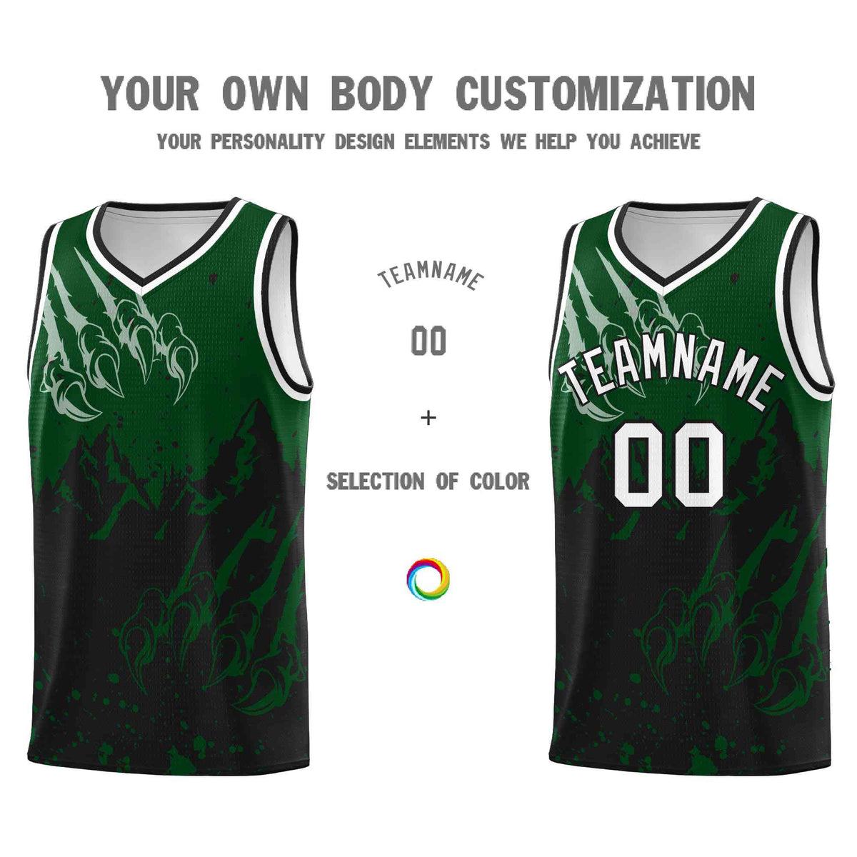 Custom Green Black Snow Mountain Beast Pattern Sports Uniform Basketball Jersey