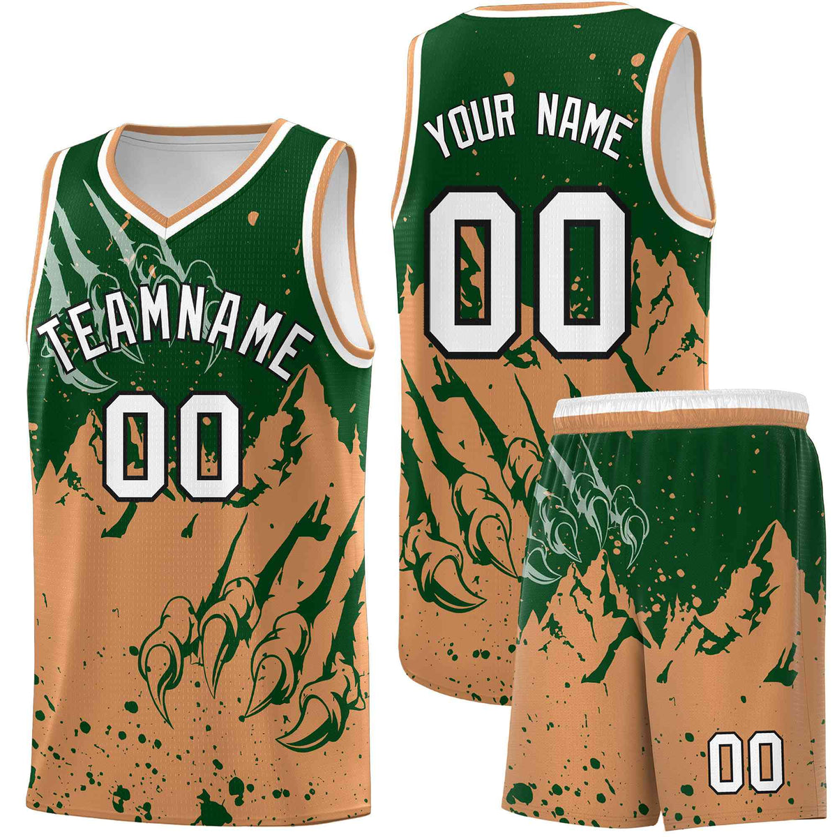 Custom Green Buckskin Brown Snow Mountain Beast Pattern Sports Uniform Basketball Jersey